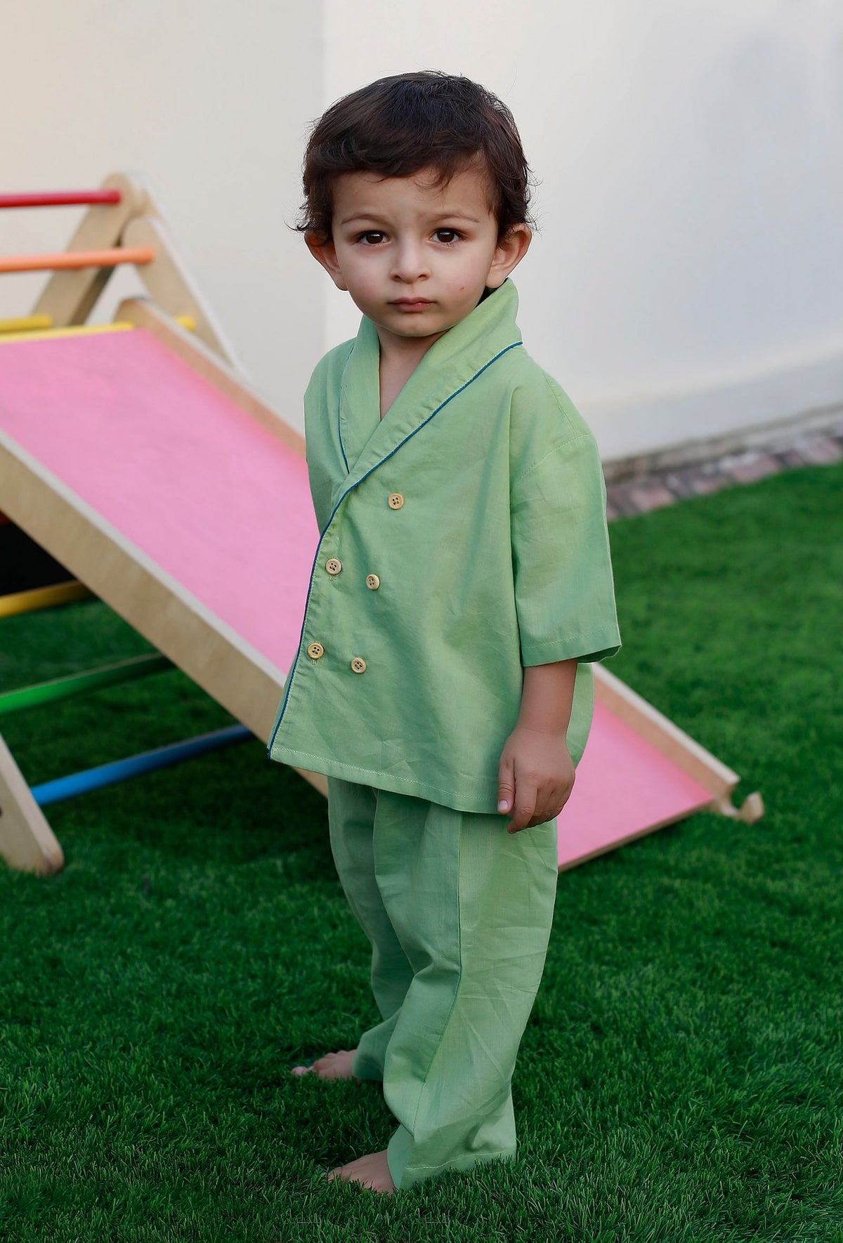 Set of 2: Betty Green Cotton Shirt and Green Pyjama サイズ 3〜6か月