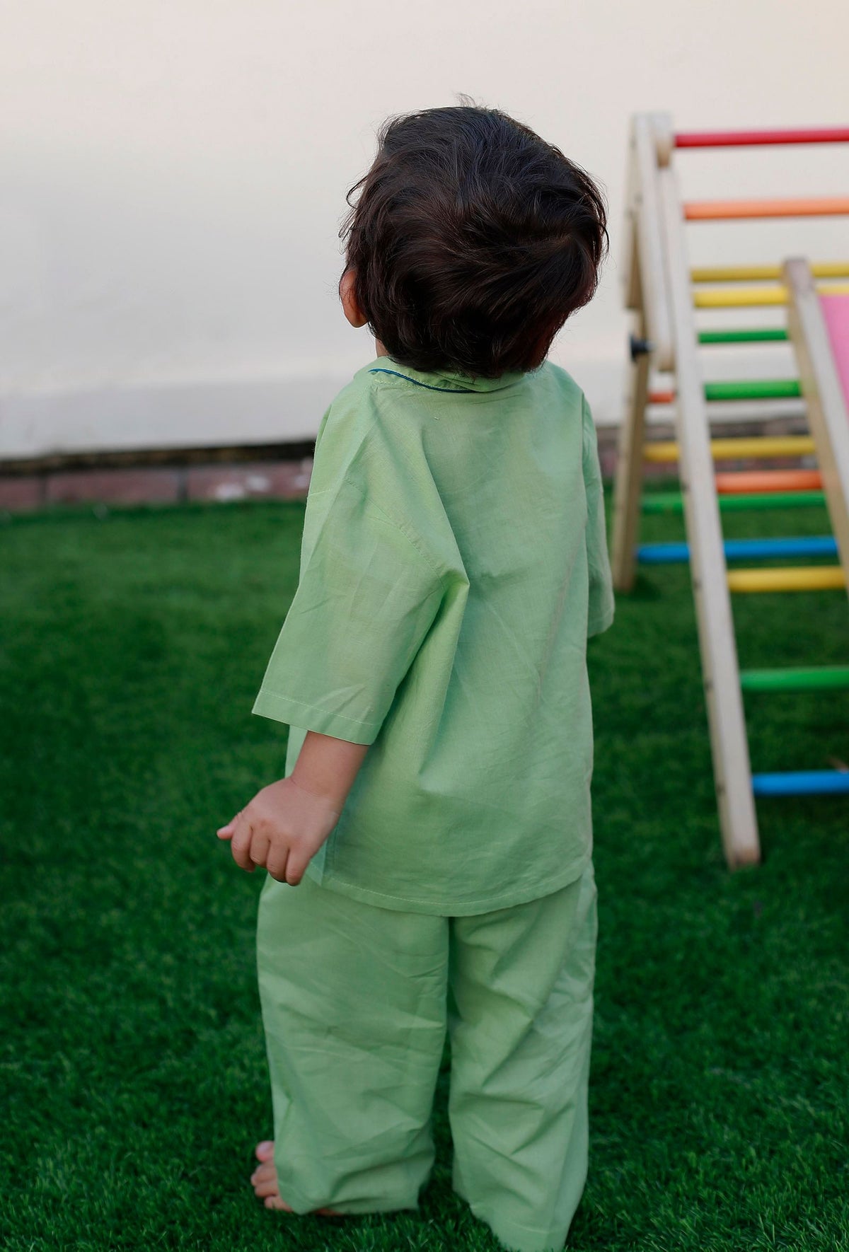 Set of 2: Betty Green Cotton Shirt and Green Pyjama サイズ 3〜6か月