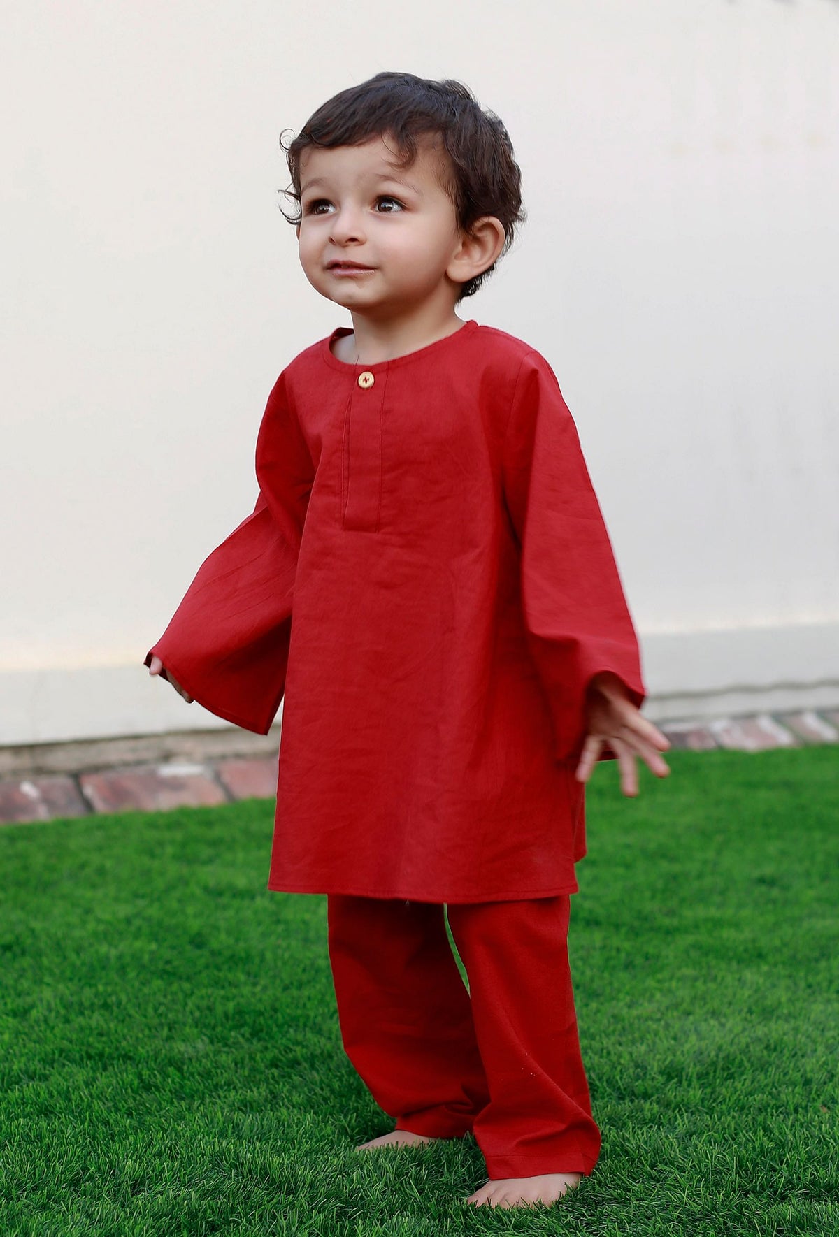 Set of 2: Dennis Red Kurta and Red Pyjama サイズ 0〜3か月
