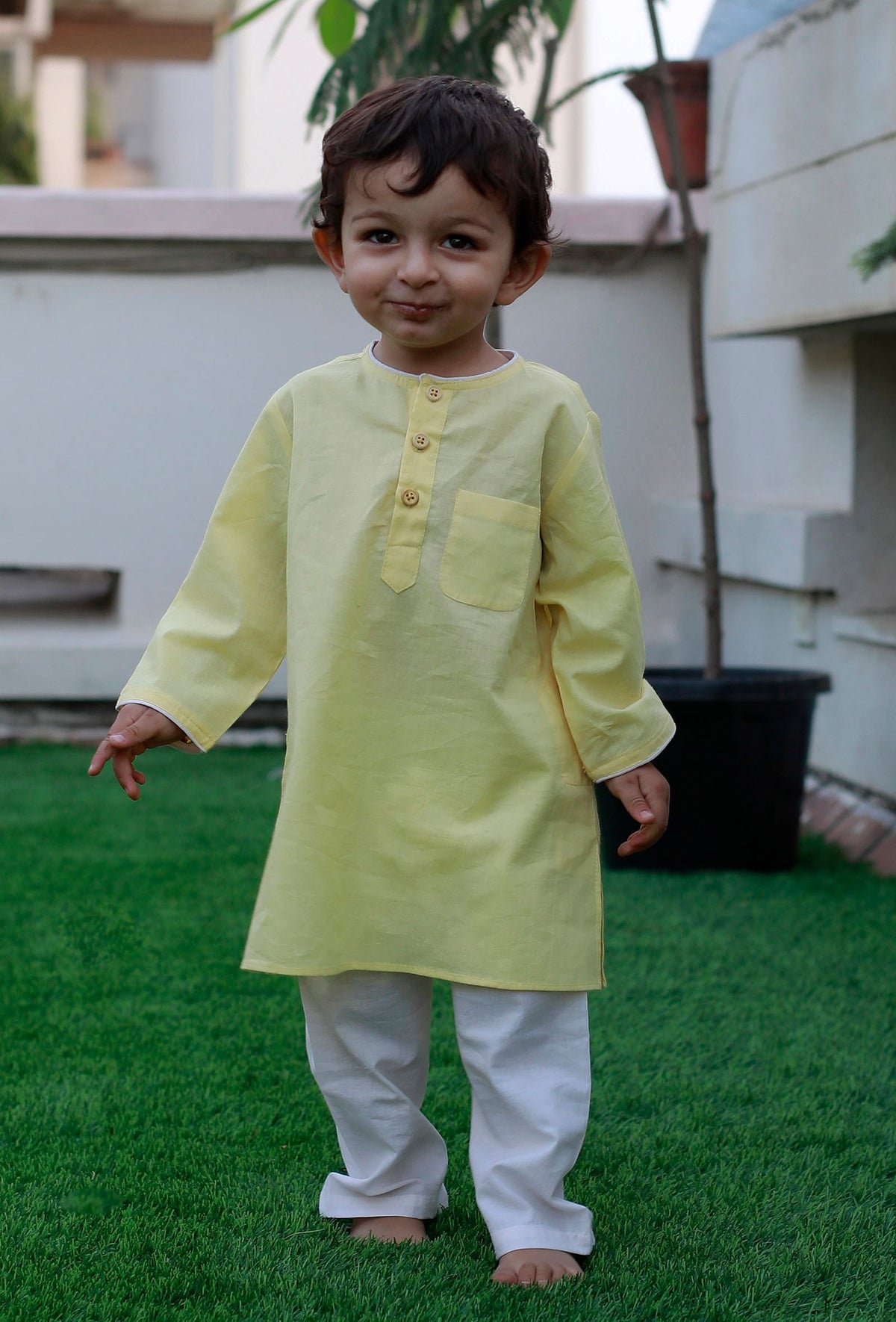 Set of 2: Yellow Cotton Kurta and Yellow Short サイズ 7〜8歳