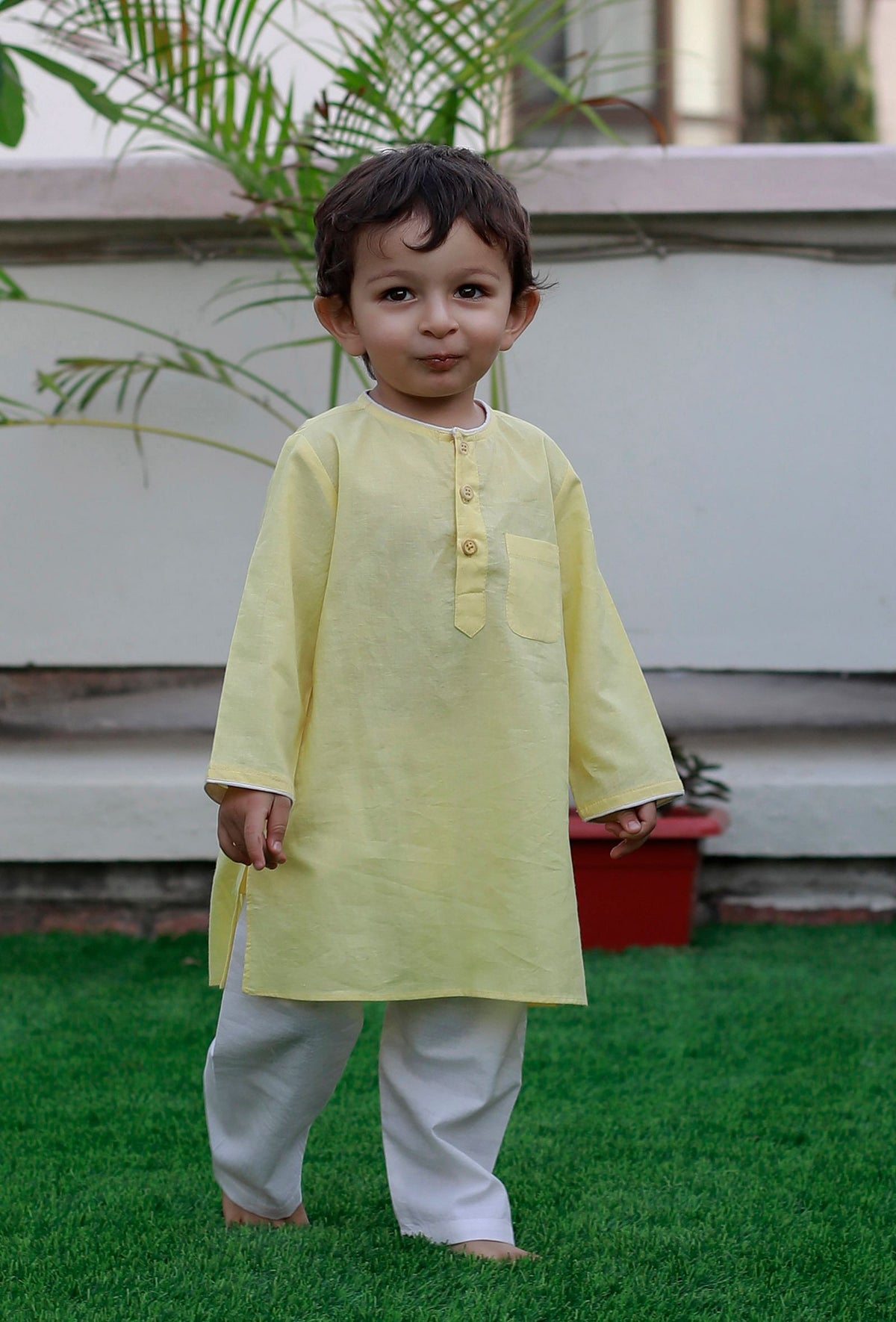 Set of 2: Yellow Cotton Kurta and Yellow Short サイズ 7〜8歳