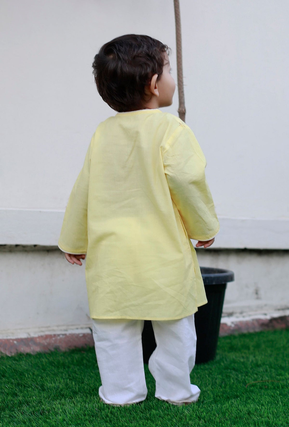 Set of 2: Yellow Cotton Kurta and Yellow Short サイズ 7〜8歳