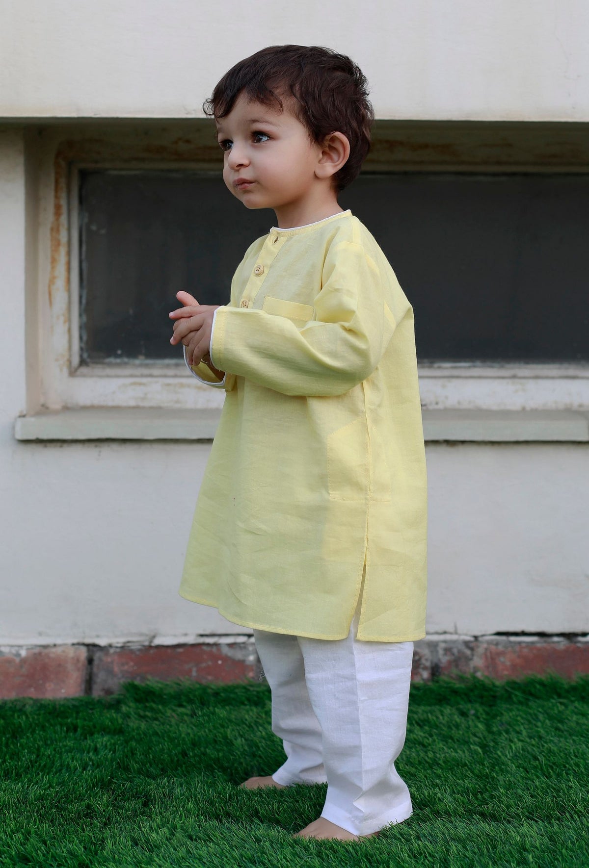 Set of 2: Yellow Cotton Kurta and Yellow Short サイズ 7〜8歳