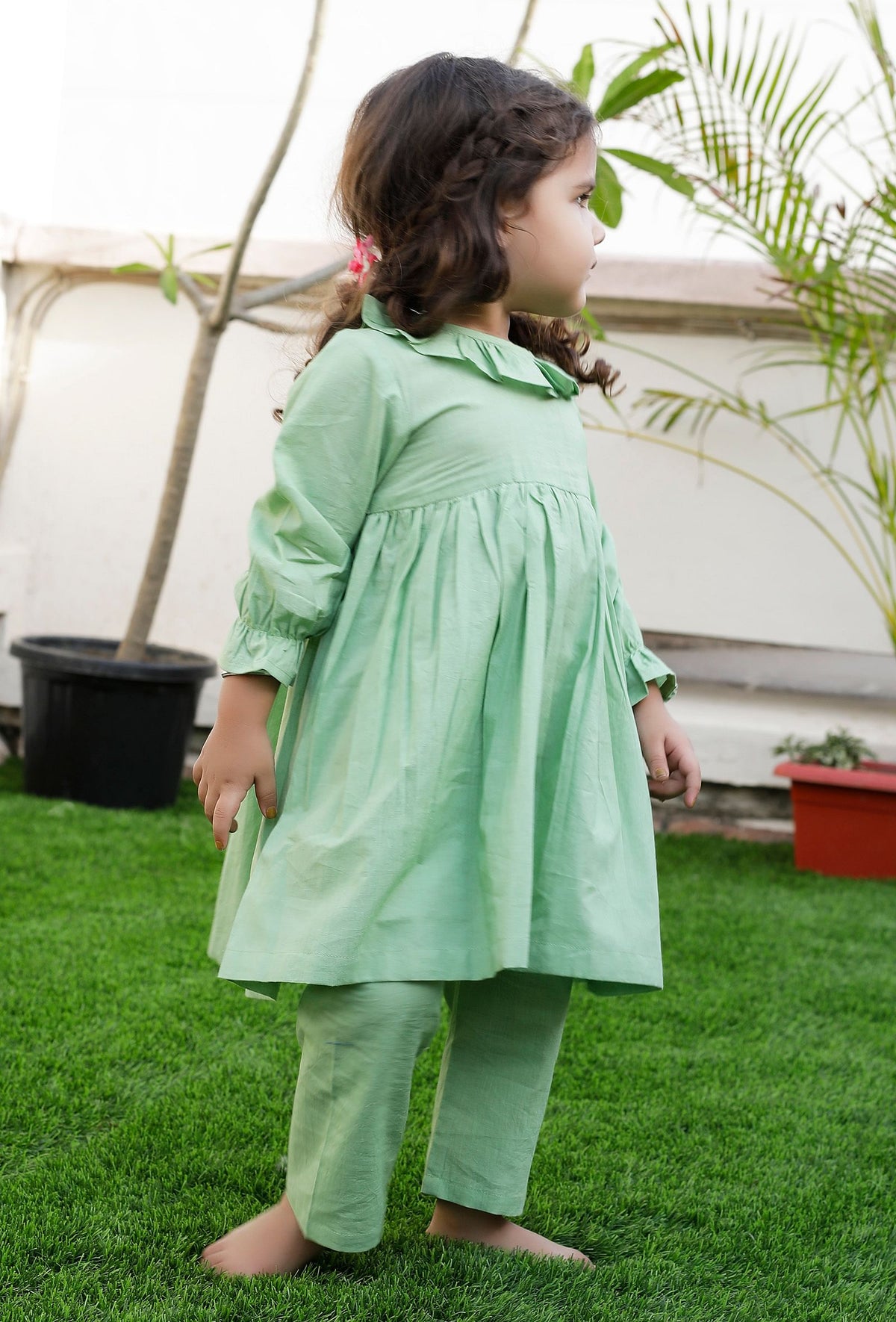 Set of 2: Oly Green Cotton Shirt and Green Pant サイズ 2〜3歳