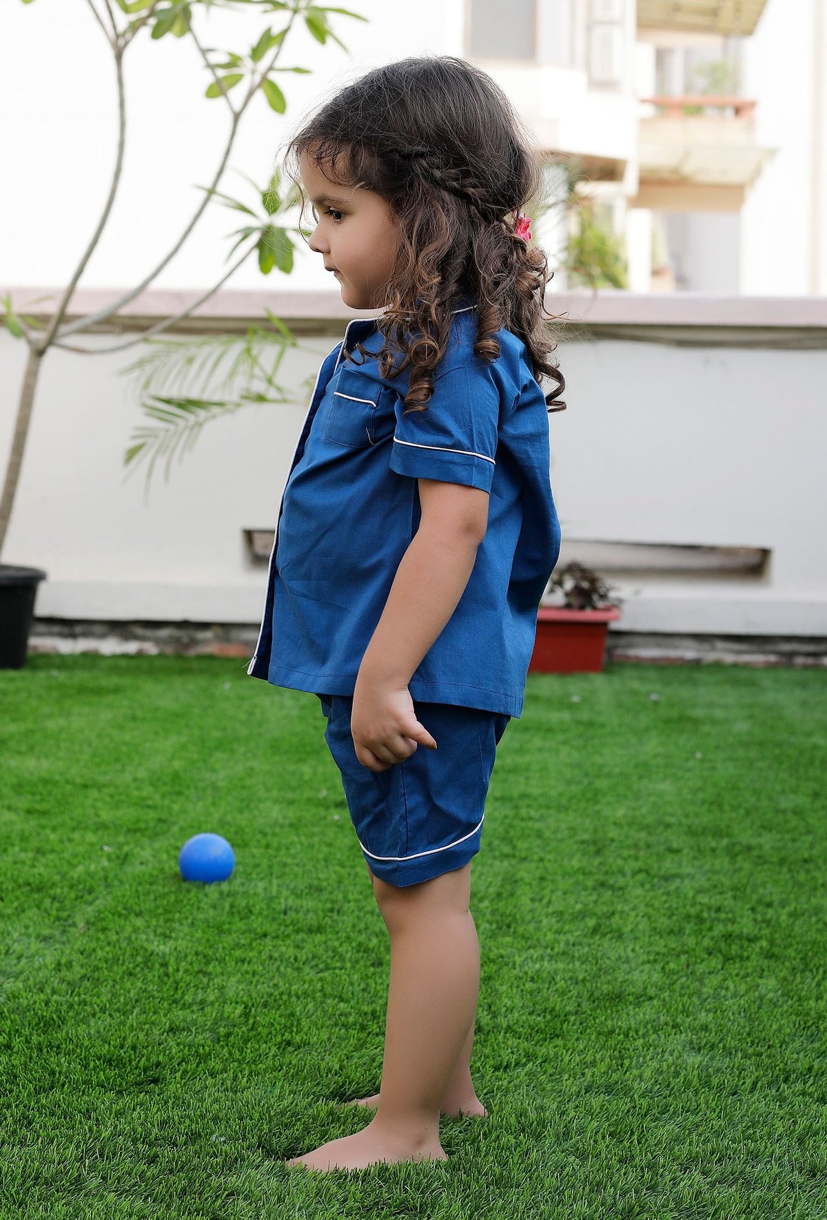 Set of 2: Bender Blue Cotton Shirt and Blue Short サイズ 3〜4歳