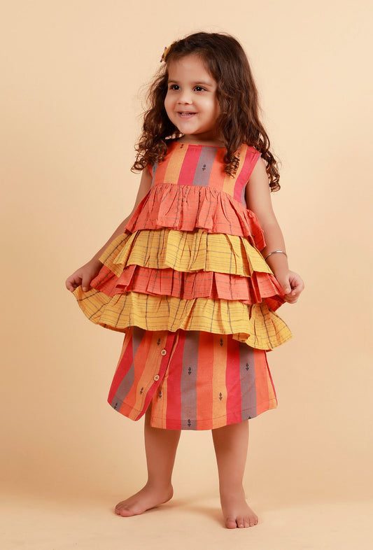 Set of 2: Orange Stripe Top with Orange and Multicolor Stripe Skirt サイズ 1〜2歳