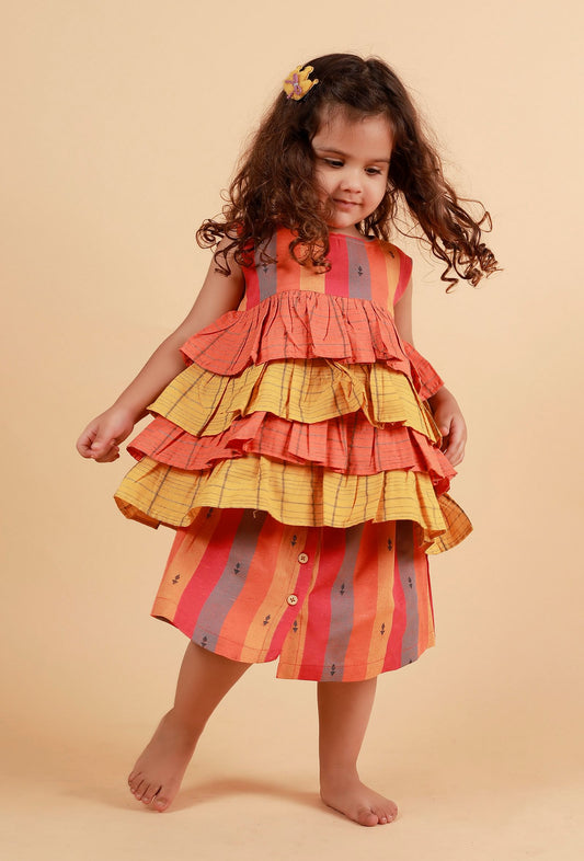 Set of 2: Orange Stripe Top with Orange and Multicolor Stripe Skirt サイズ 1〜2歳