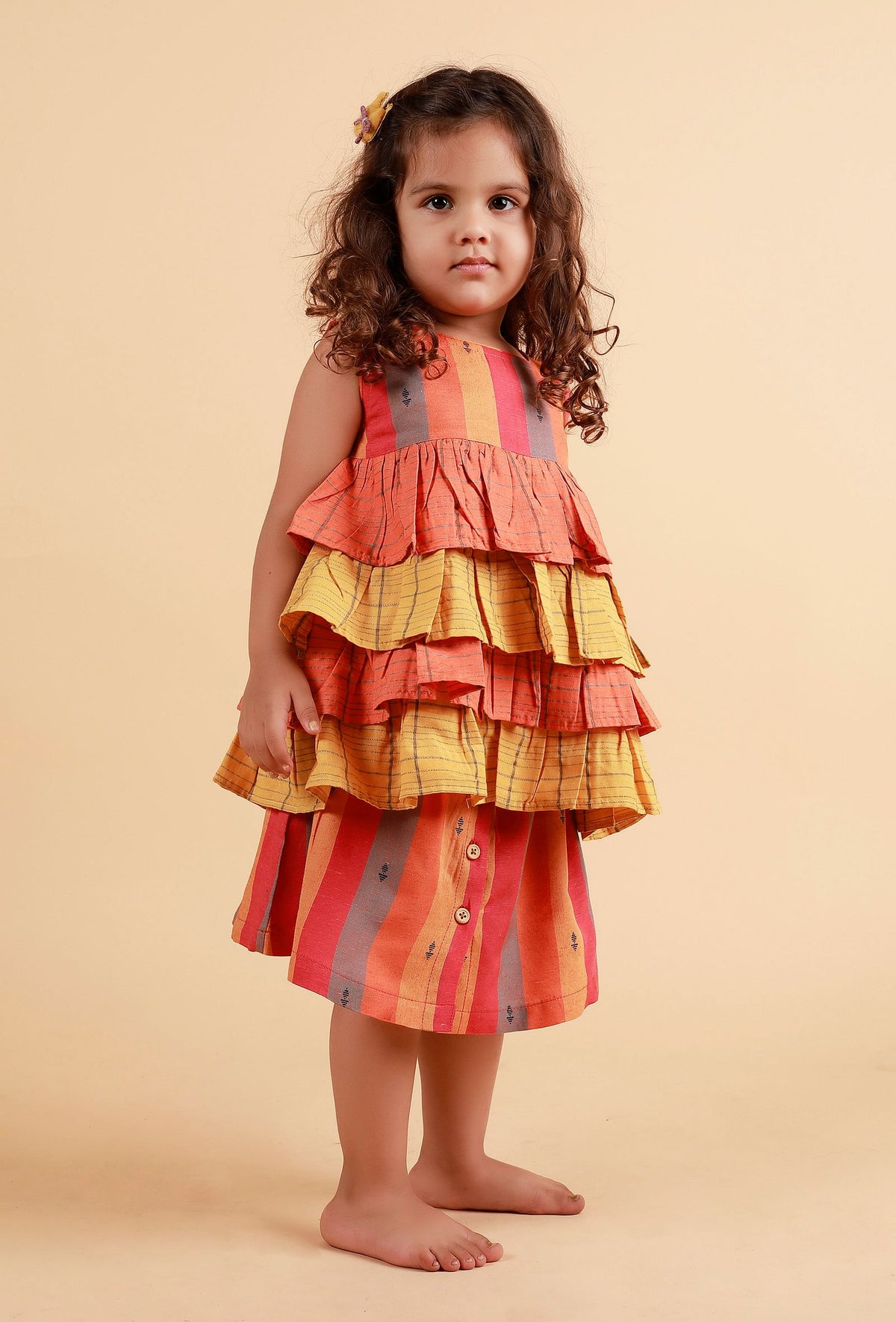 Set of 2: Orange Stripe Top with Orange and Multicolor Stripe Skirt サイズ 1〜2歳