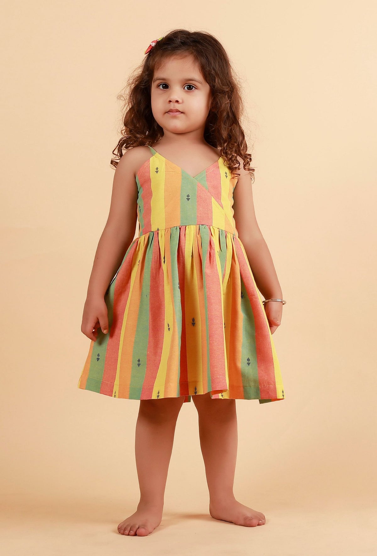 Yellow Striped Flared Woven Dress サイズ 3〜4歳