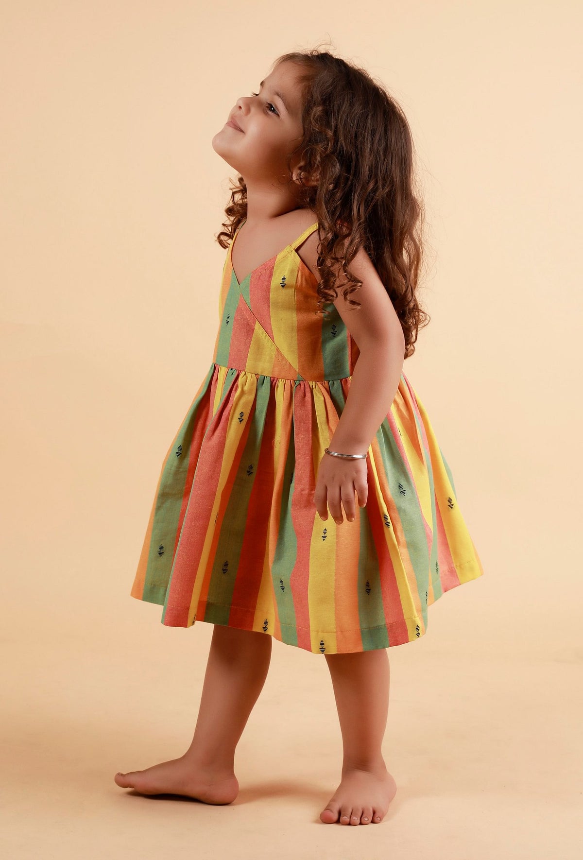 Yellow Striped Flared Woven Dress サイズ 3〜4歳
