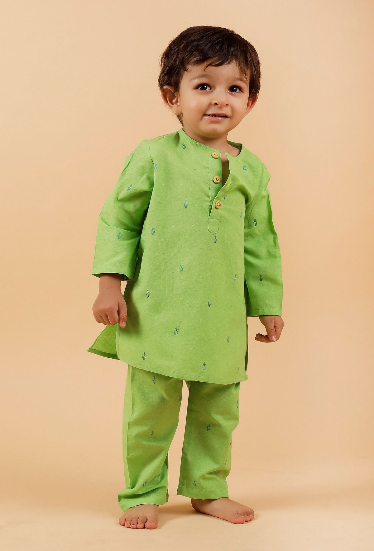 Set of 2: Mint Green Kurta with Mint Green Buti Woven Pant サイズ 0〜3か月