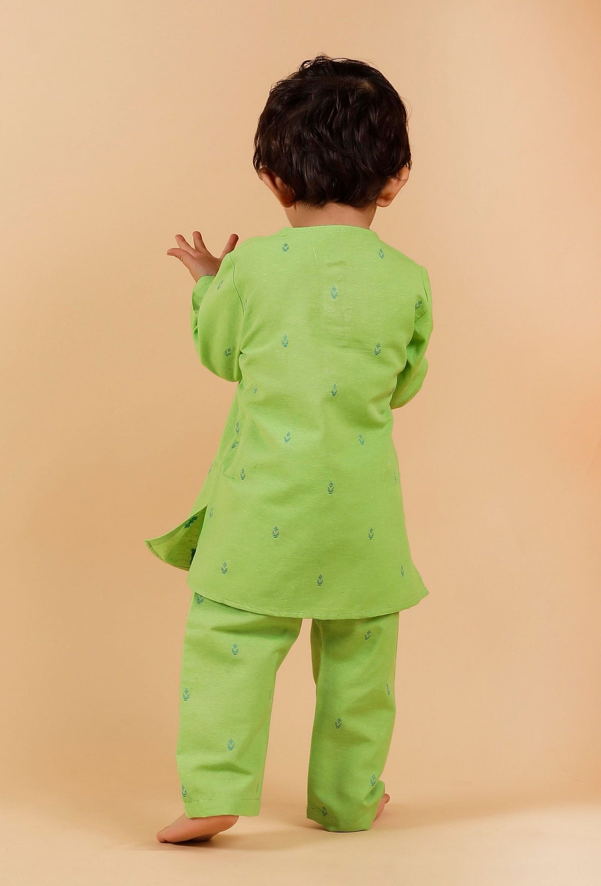 Set of 2: Mint Green Kurta with Mint Green Buti Woven Pant サイズ 0〜3か月