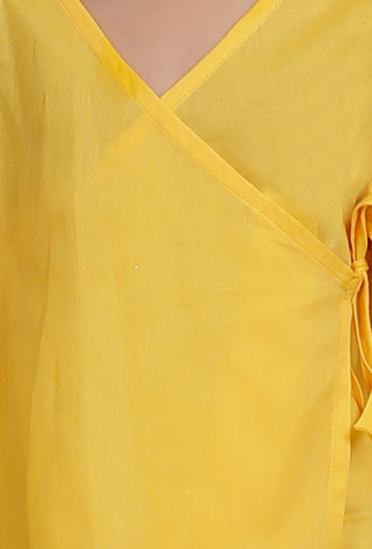 Set of 2: Yellow Wrap Around Mul Mul Kurta With Off-White Mul Mul Pant サイズ 6〜9か月