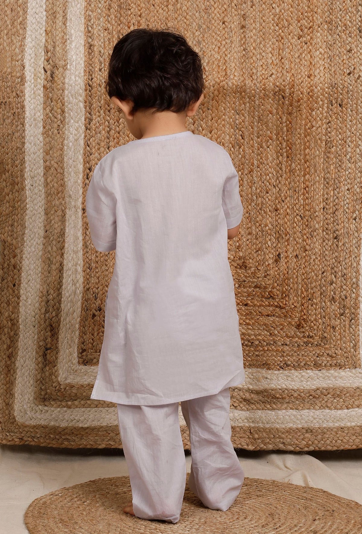 Set of 2: Light Grey Mul Mul Kurta With Light Grey Pant サイズ 6〜9か月