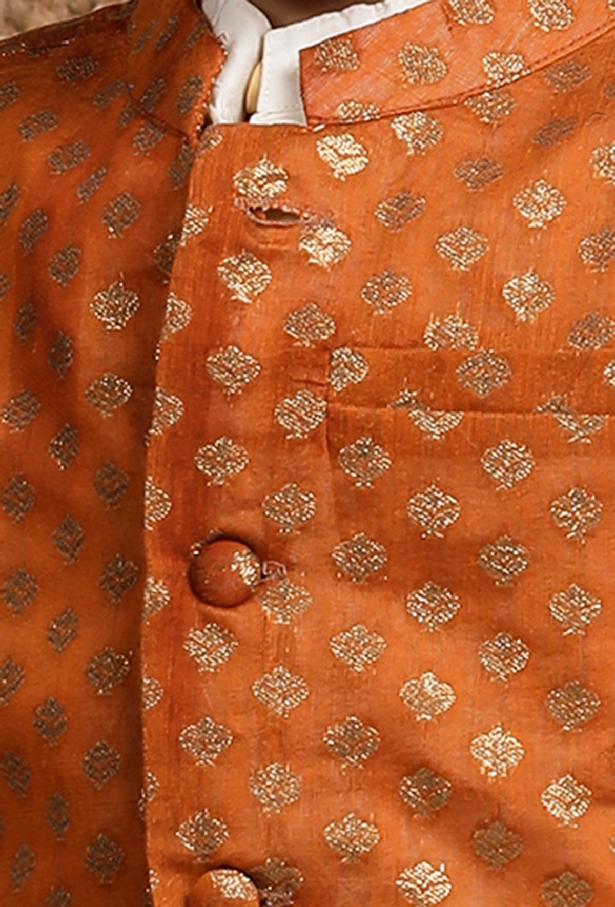 Orange Brocade Nehru Jacket サイズ 7〜8歳