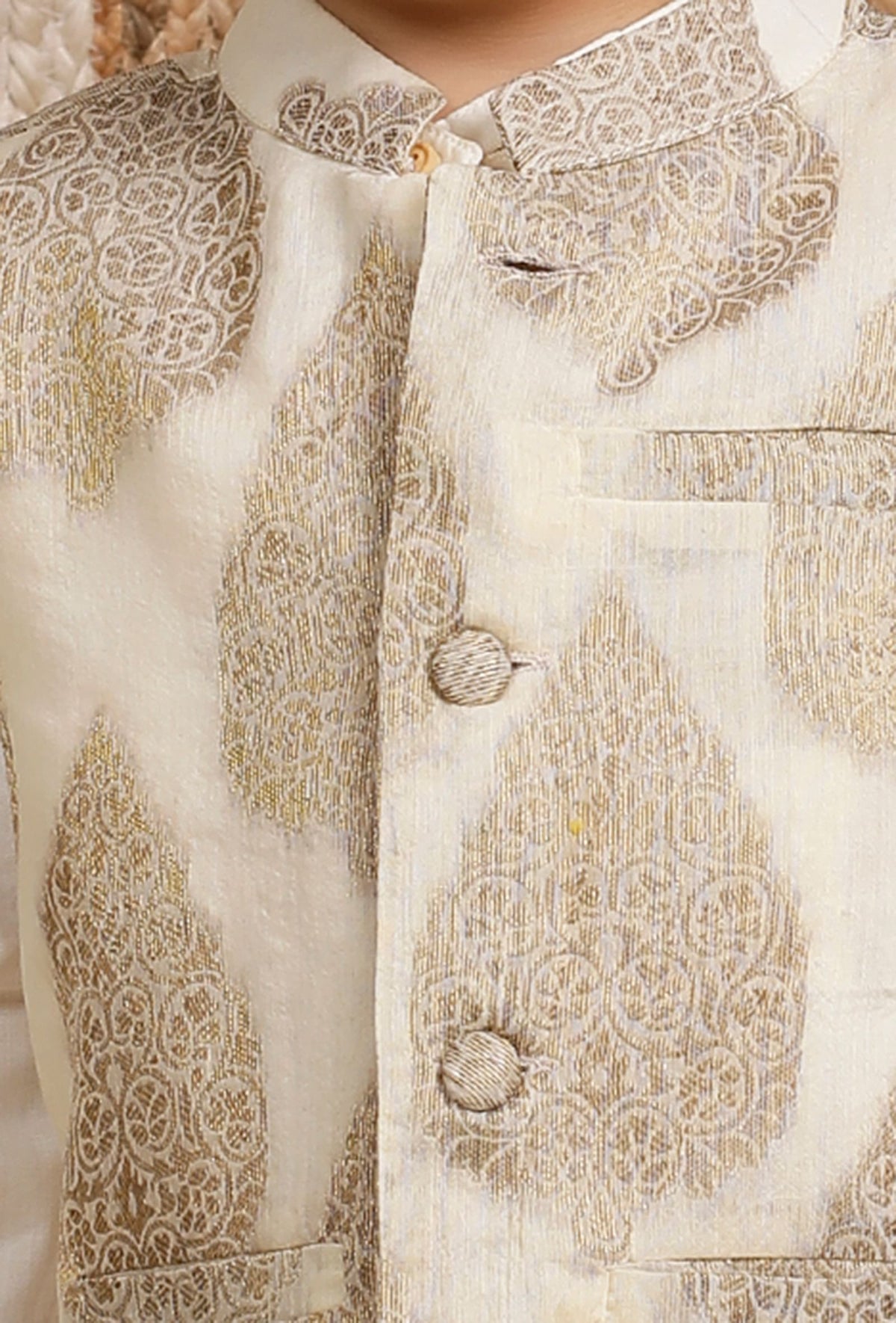 White Cream Brocade Nehru Jacket サイズ 5〜6歳