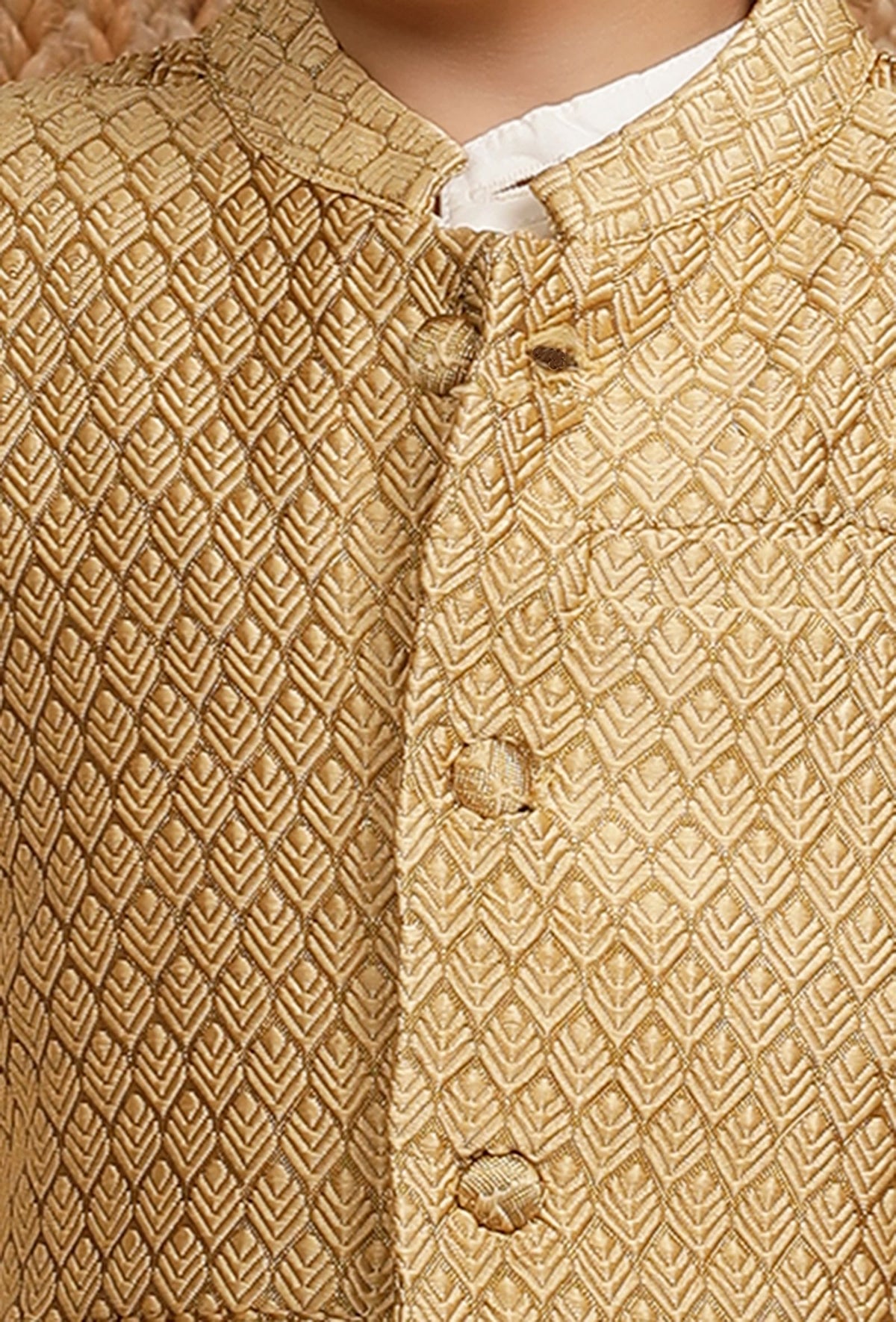 Beige Mustard Brocade Nehru Jacket サイズ 8〜9歳
