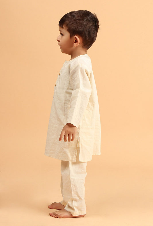 Set of 2: Raif Off White Cotton Kurta & Pyjama サイズ 4〜5歳