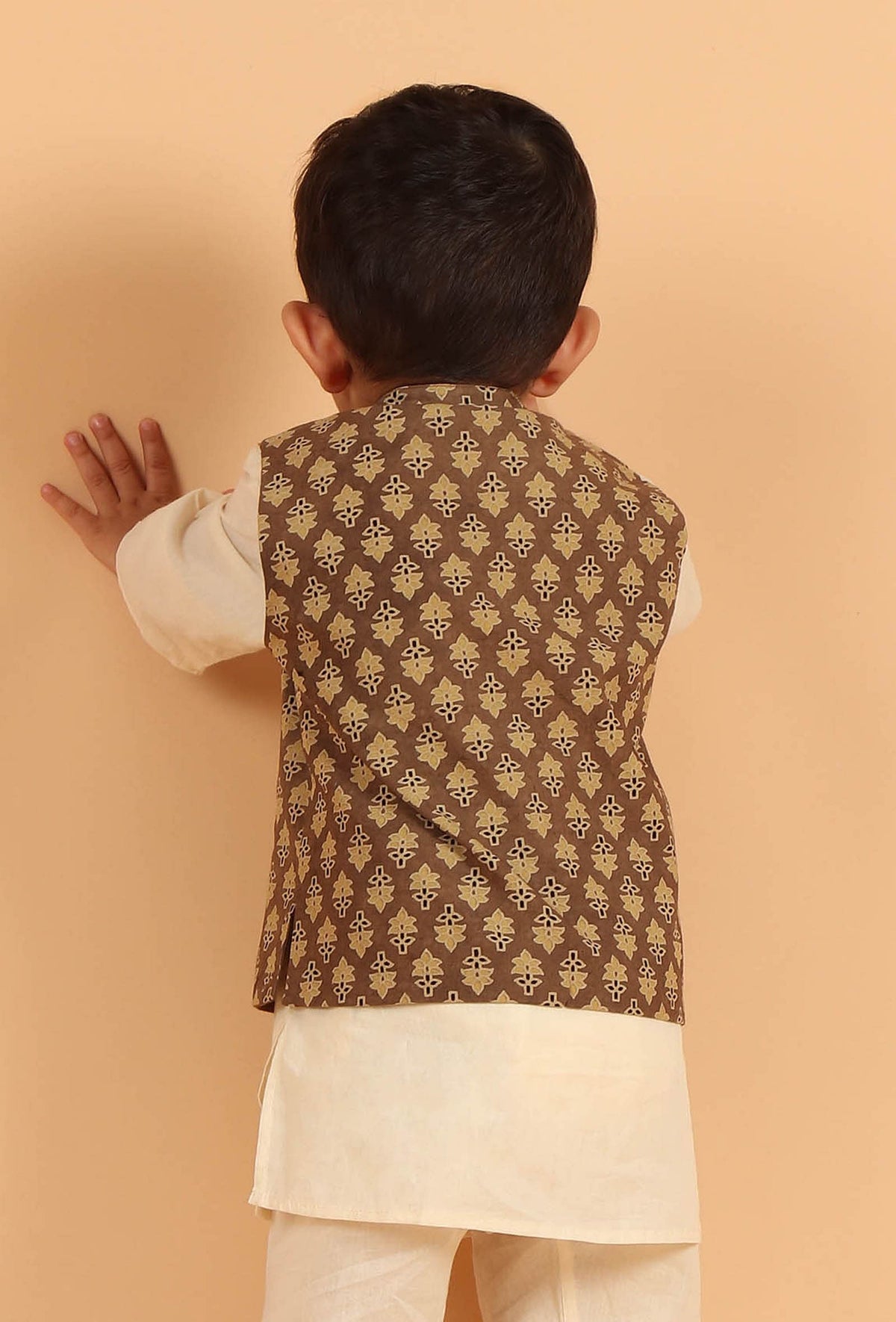 Amay Khaki Ajrakh Print Cotton Nehru Jacket サイズ 6〜9か月