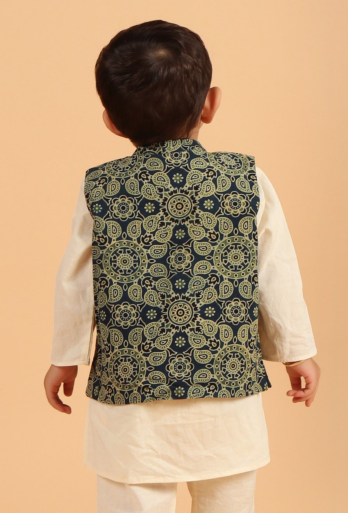 Arth Indigo Ajrakh Print Cotton Nehru Jacket サイズ 3〜6か月