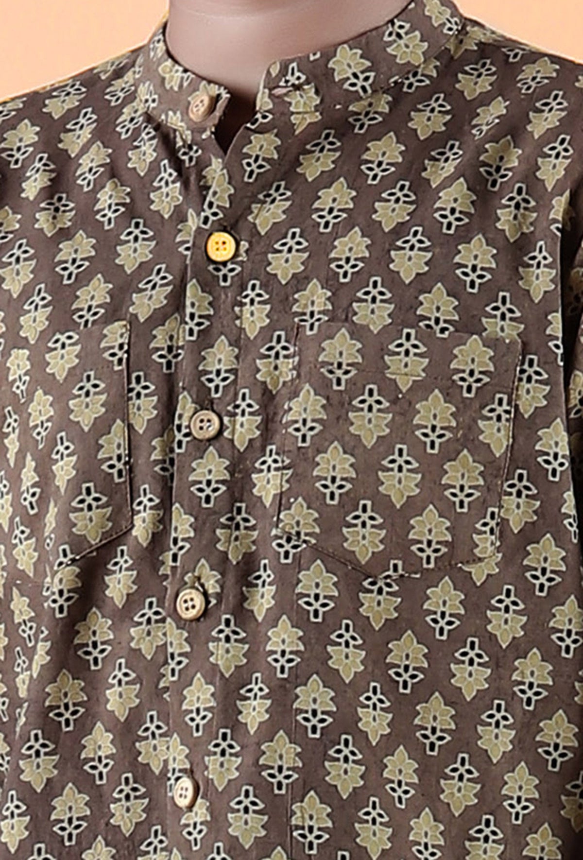 Abe Khaki Ajrakh Print Cotton Super Short Kurta サイズ 7〜8歳
