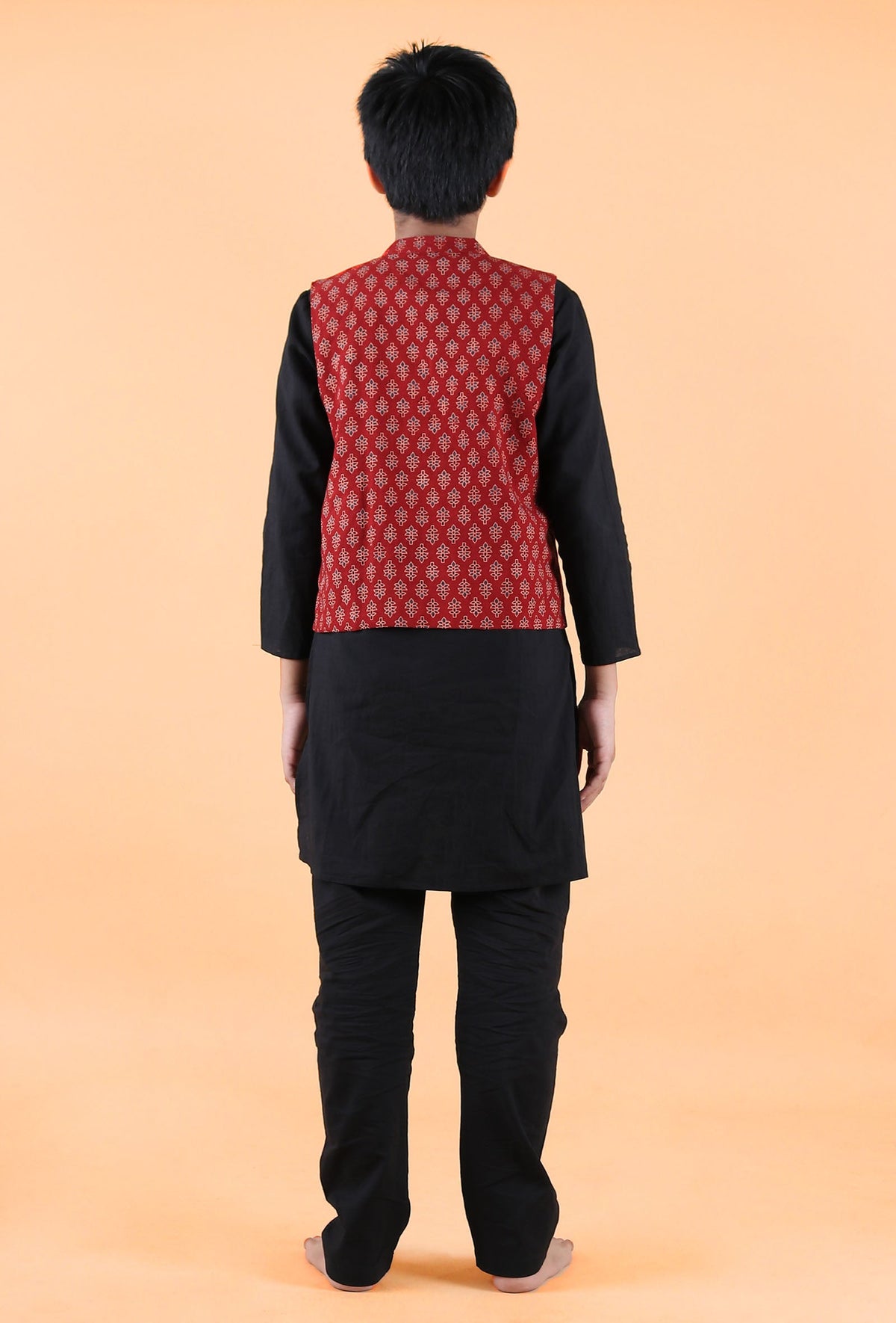 Orian Madder Red Ajrakh Print Cotton Nehru Jacket サイズ 5〜6歳