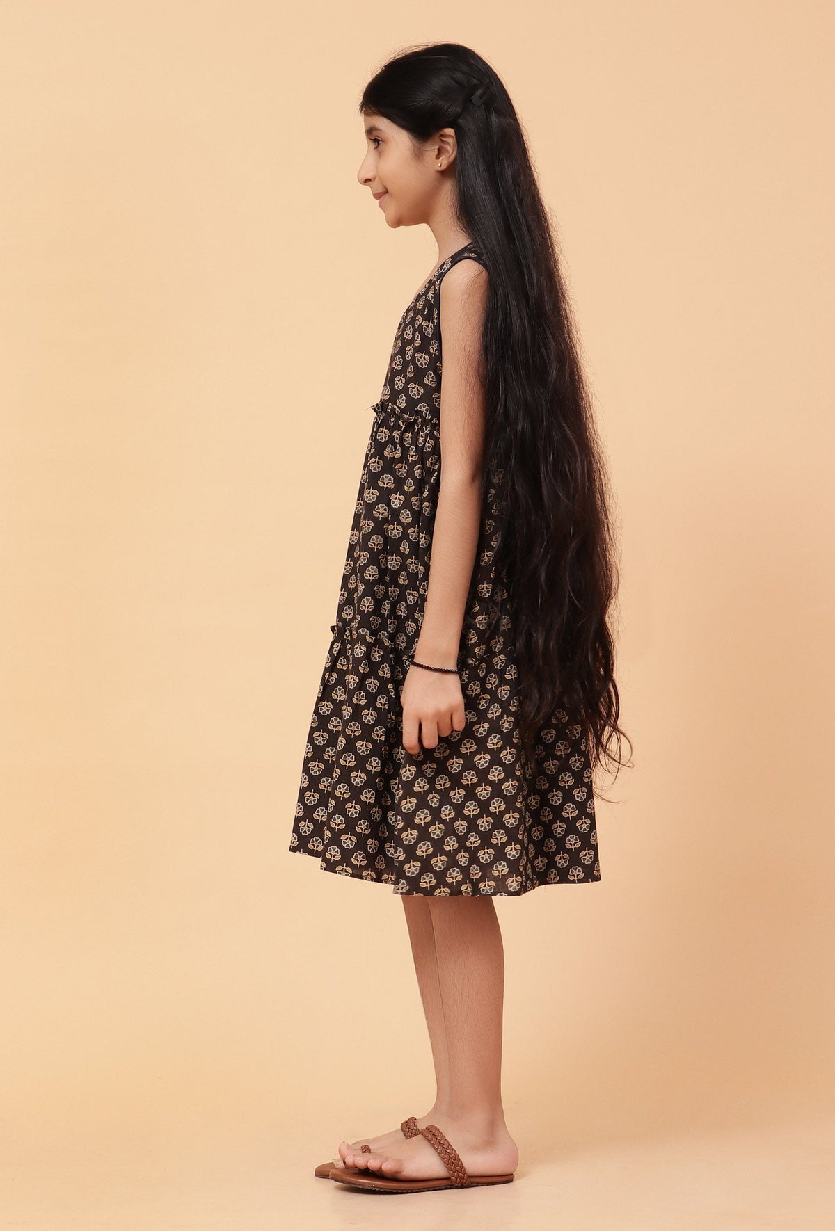 Edie Black Ajrakh Print Cotton Dress サイズ 6〜7歳