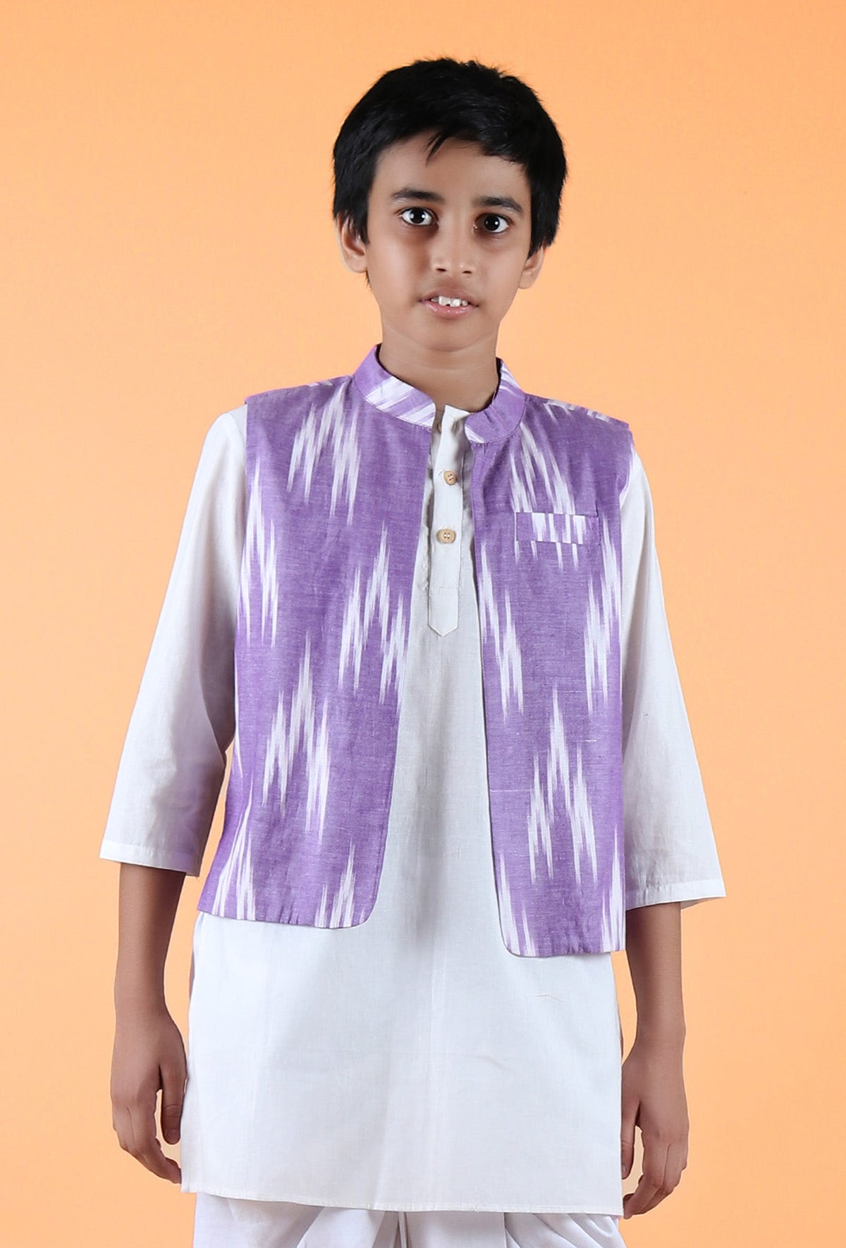 Purple Ikat Cotton Nehru Jacket サイズ 6〜7歳