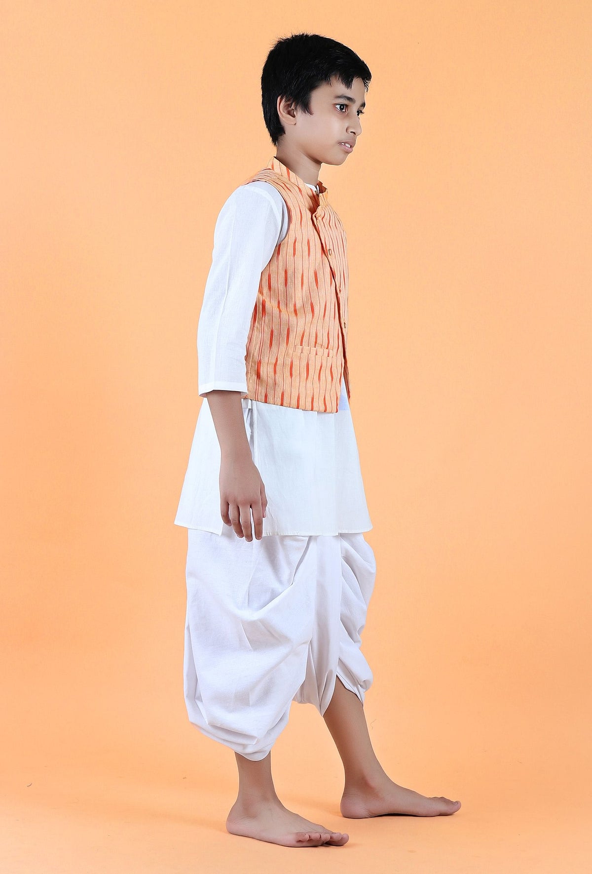 Orange Ikat Cotton Nehru Jacket サイズ 9〜10歳