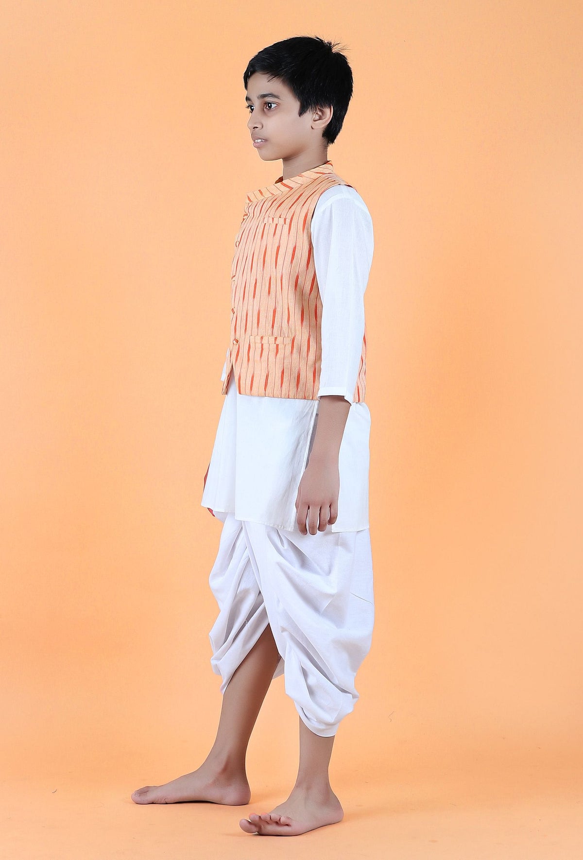 Orange Ikat Cotton Nehru Jacket サイズ 9〜10歳