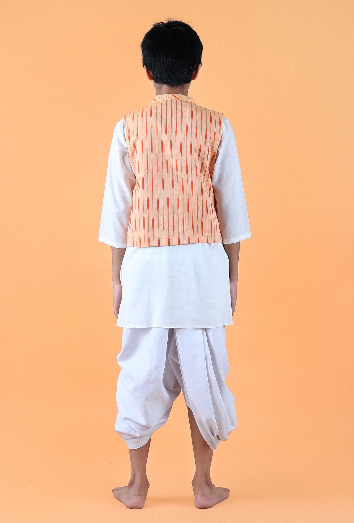 Orange Ikat Cotton Nehru Jacket サイズ 9〜10歳