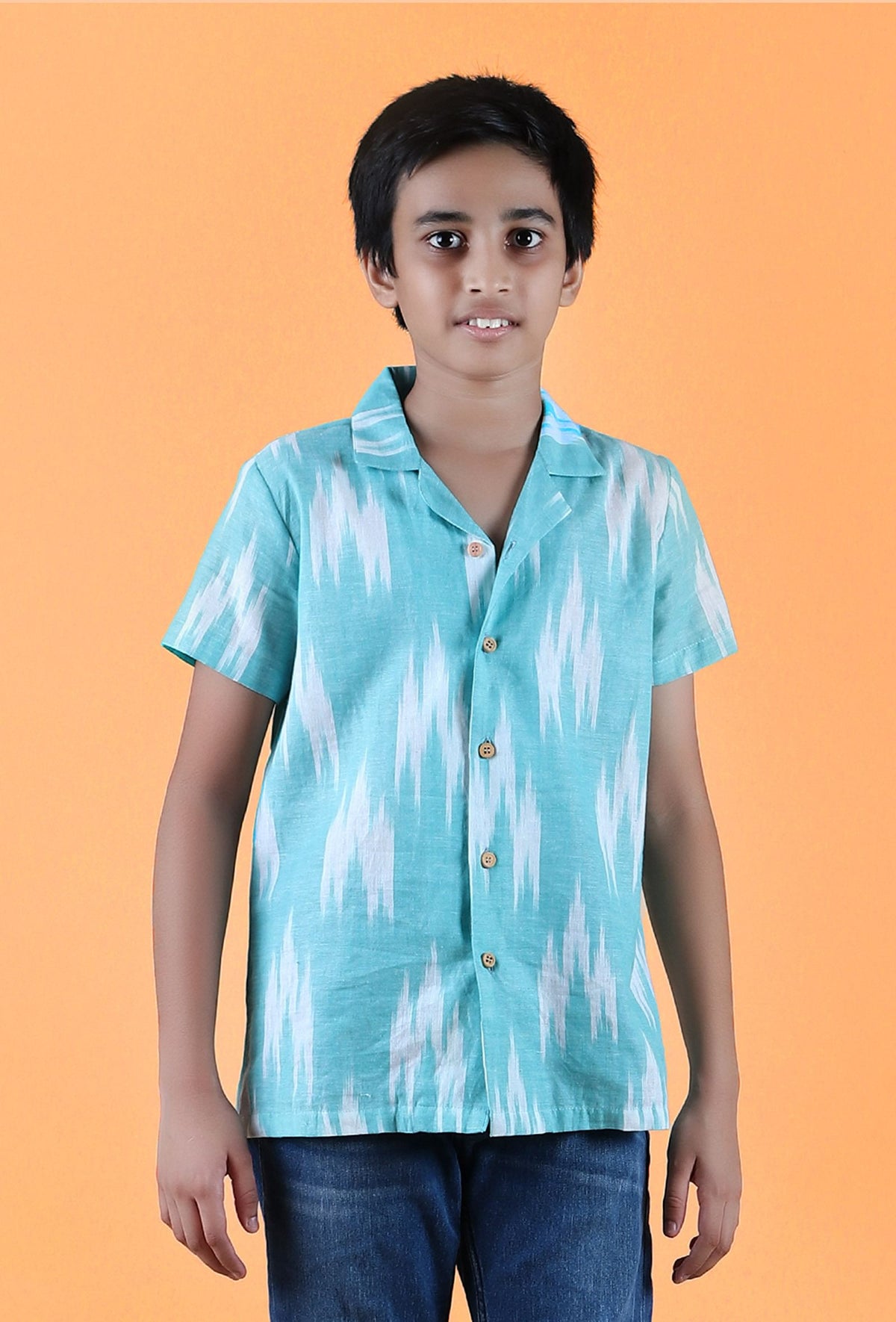 Teal Blue Ikat Cotton Shirt サイズ 8〜9歳