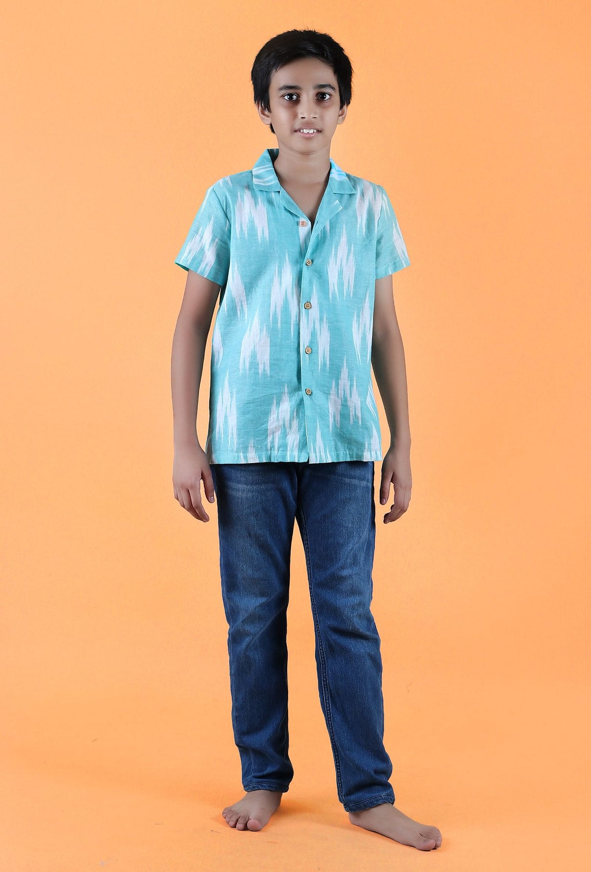 Teal Blue Ikat Cotton Shirt サイズ 8〜9歳