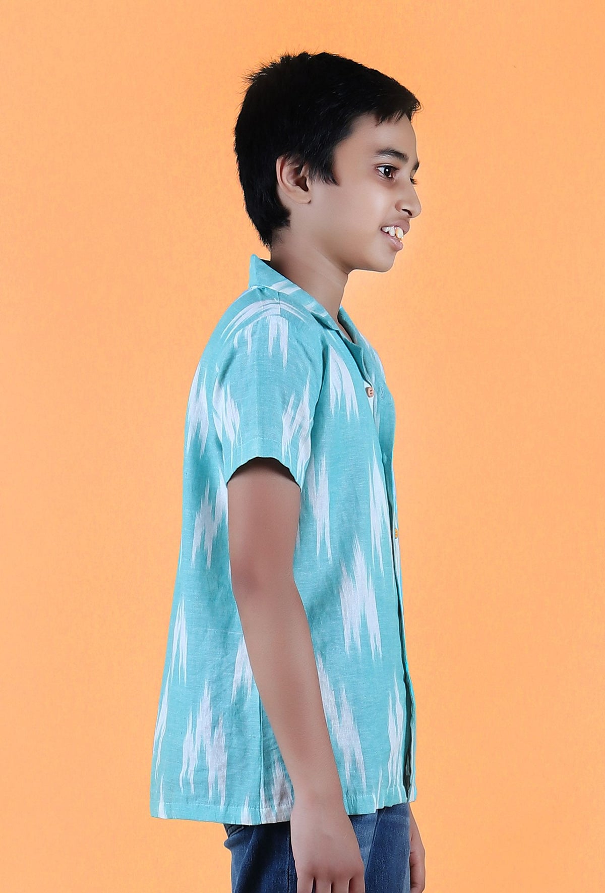 Teal Blue Ikat Cotton Shirt サイズ 8〜9歳