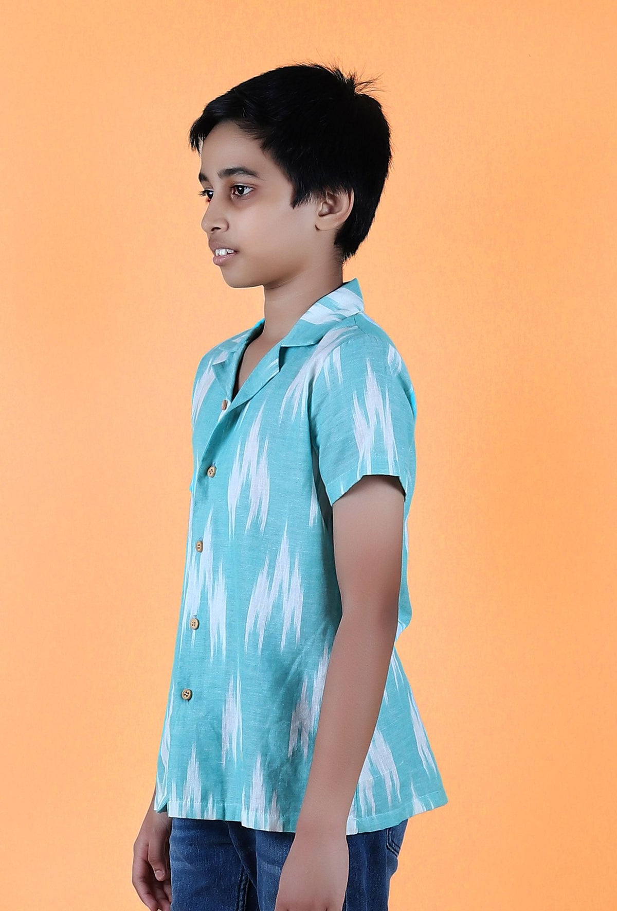 Teal Blue Ikat Cotton Shirt サイズ 8〜9歳