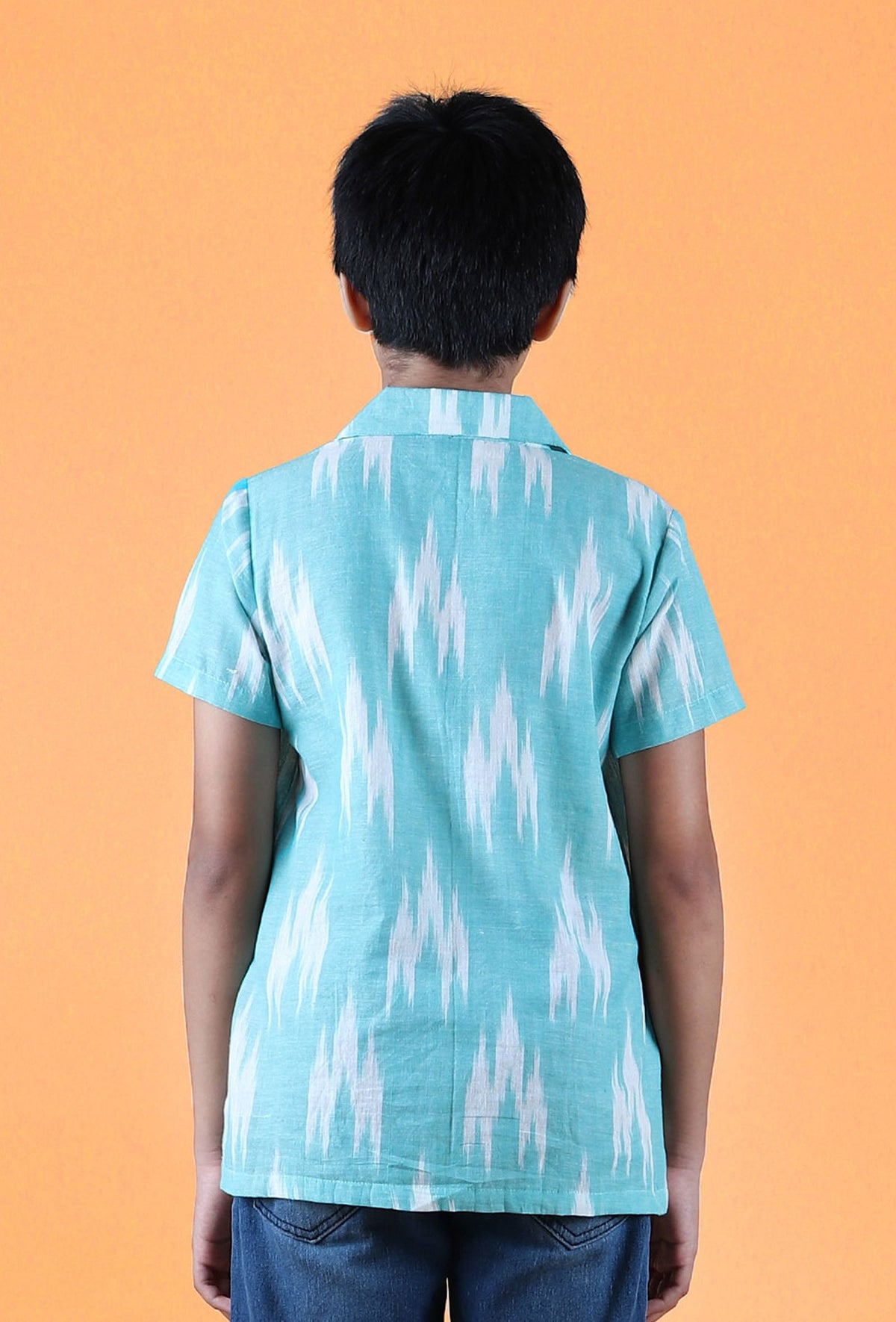 Teal Blue Ikat Cotton Shirt サイズ 8〜9歳