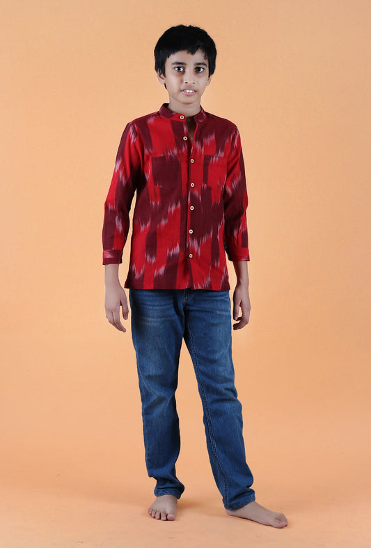Red Ikat Cotton Short Kurta サイズ 9〜10歳