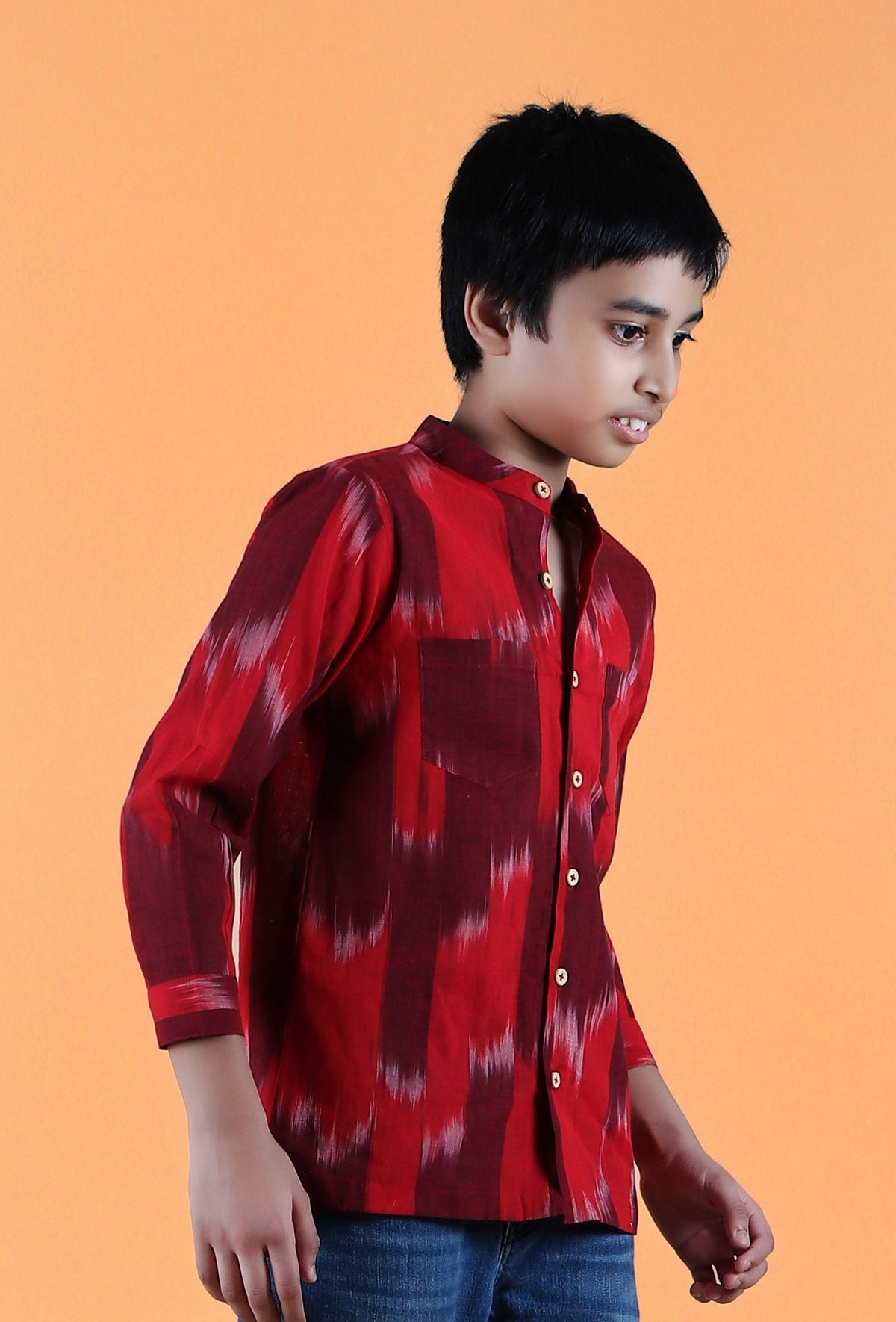 Red Ikat Cotton Short Kurta サイズ 9〜10歳