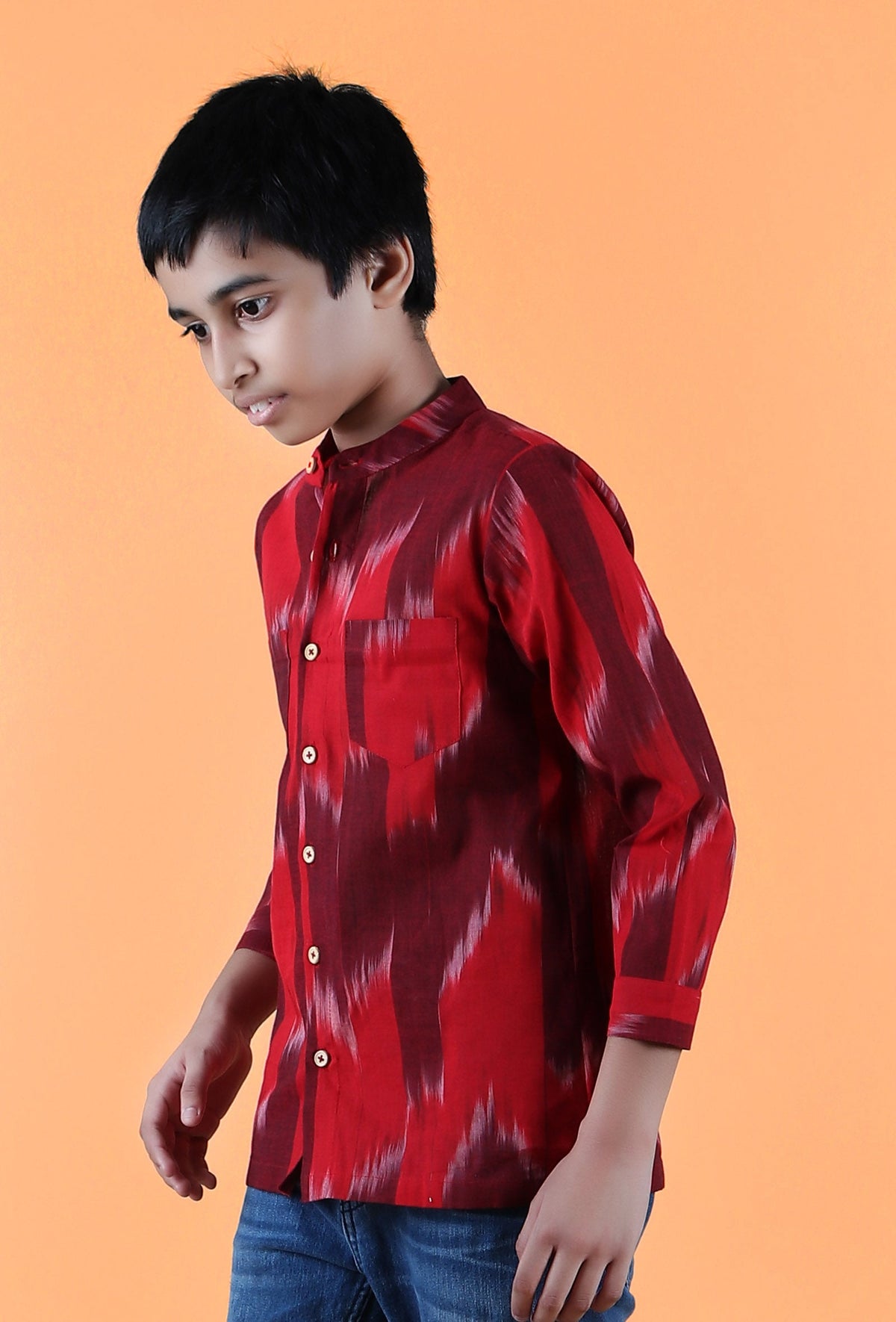 Red Ikat Cotton Short Kurta サイズ 9〜10歳