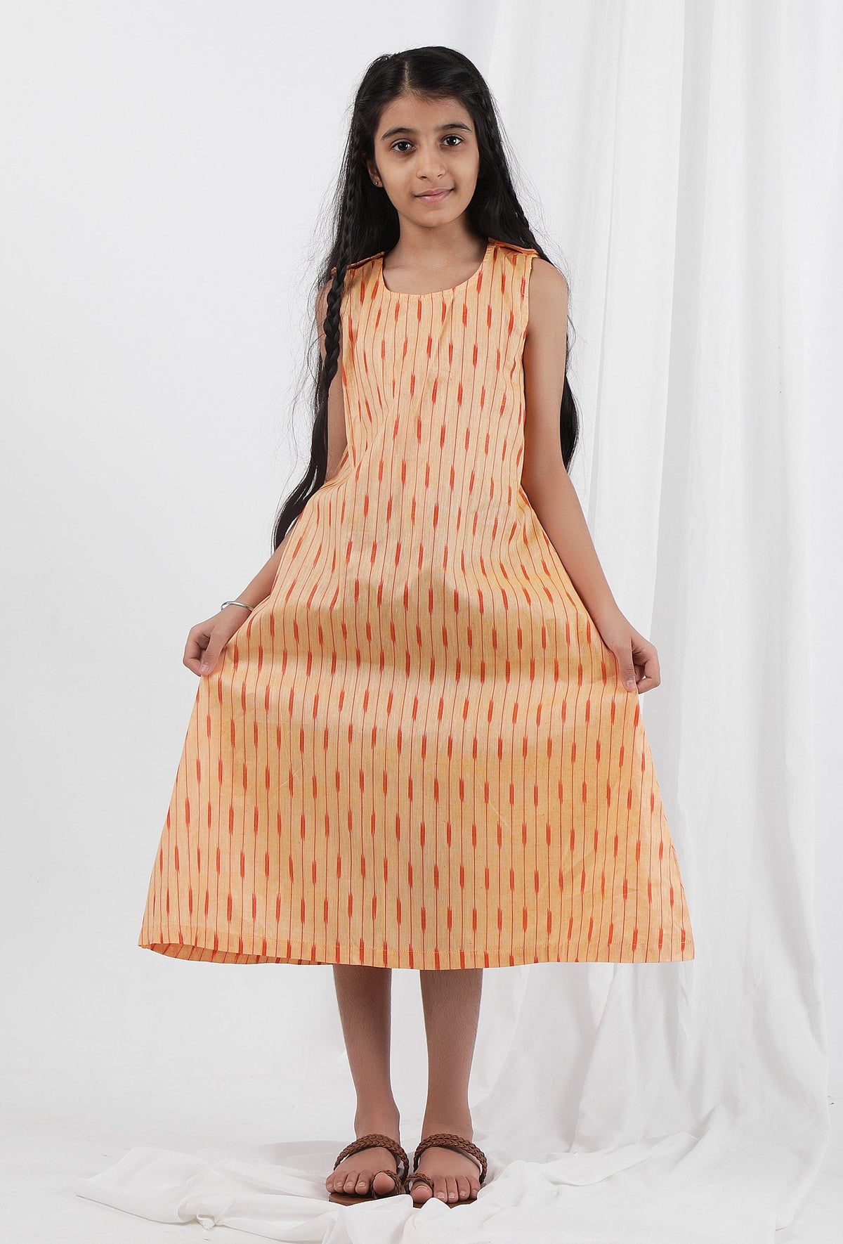 Orange Ikat Flared Cotton Dress サイズ 9〜10歳