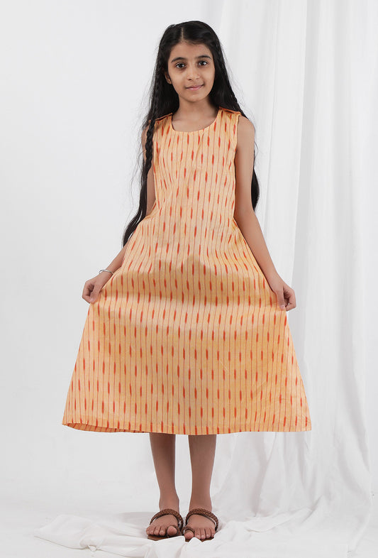 Orange Ikat Flared Cotton Dress サイズ 9〜10歳