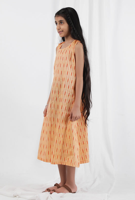 Orange Ikat Flared Cotton Dress サイズ 9〜10歳