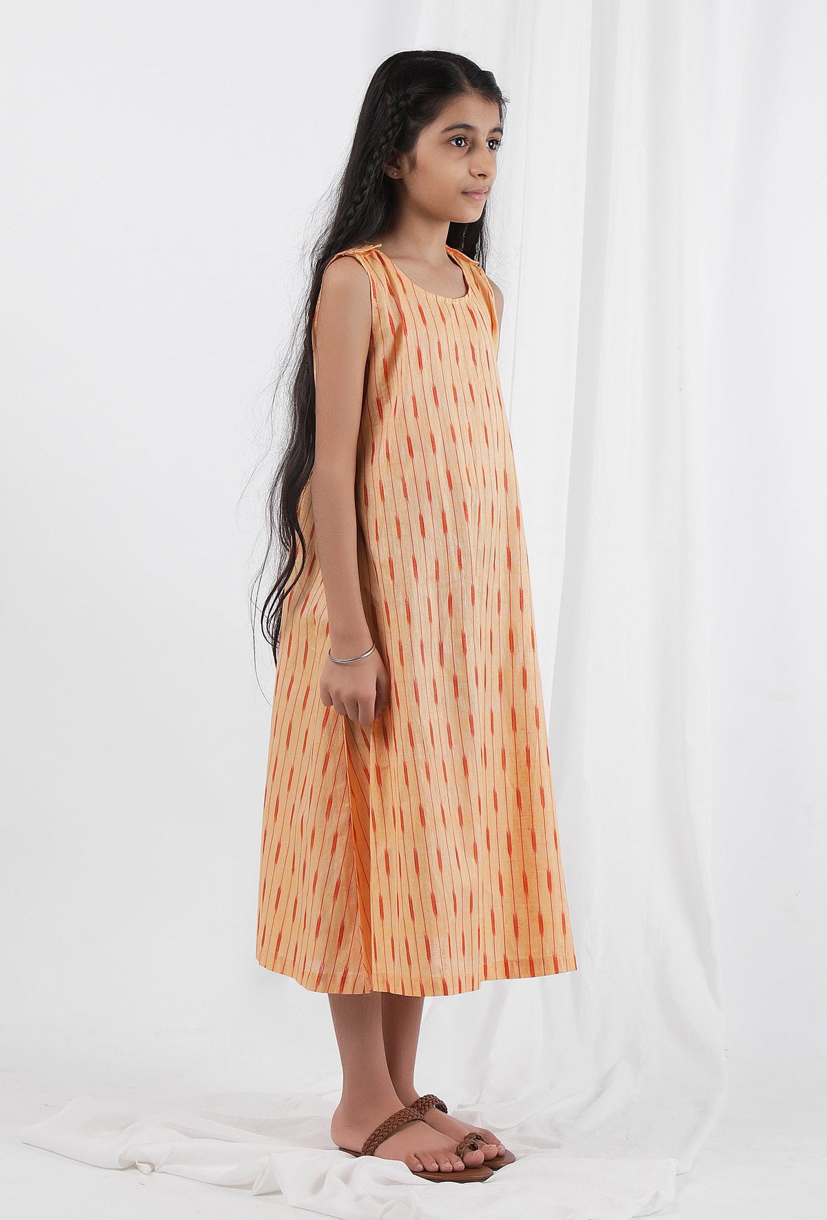 Orange Ikat Flared Cotton Dress サイズ 9〜10歳