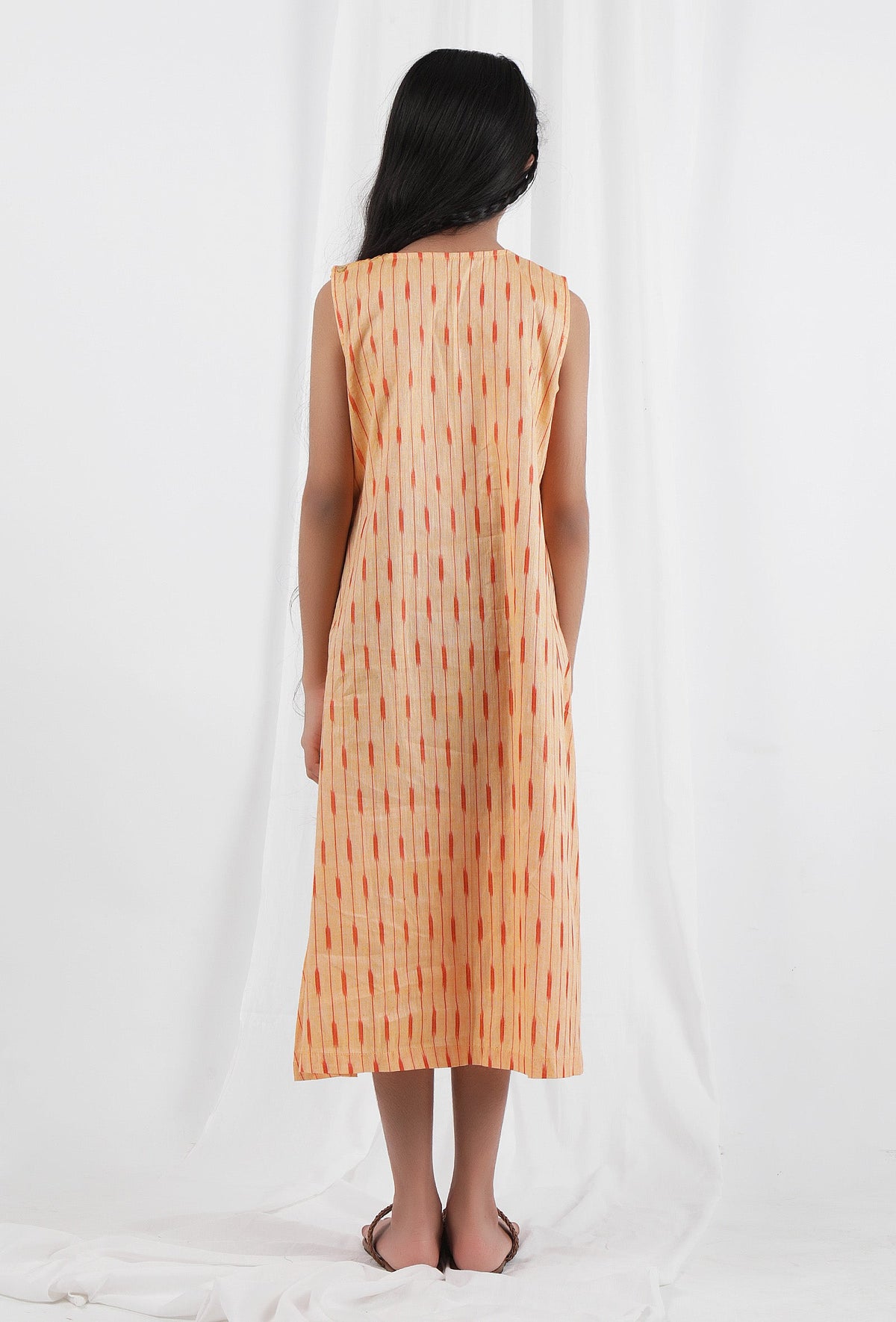 Orange Ikat Flared Cotton Dress サイズ 9〜10歳