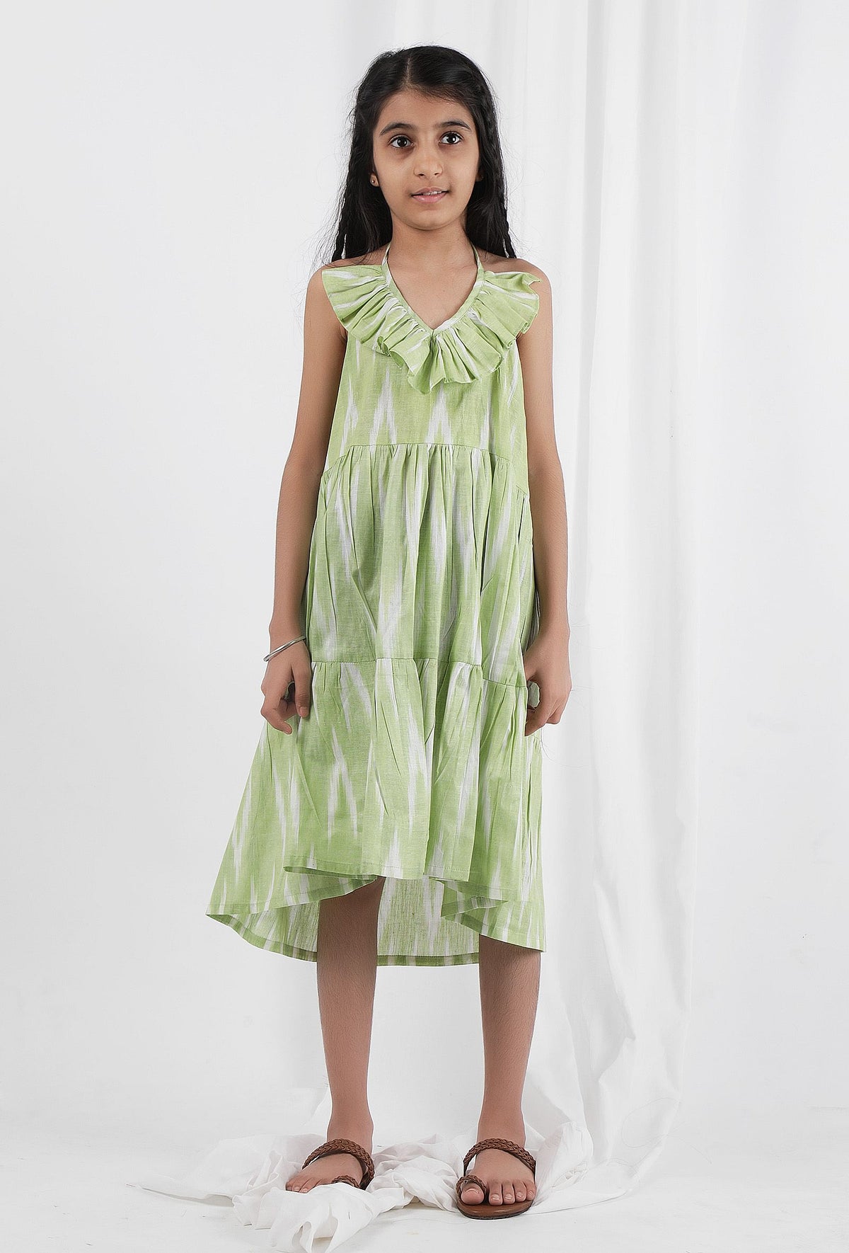 Green Ikat Tier Cotton Dress サイズ 3〜4歳