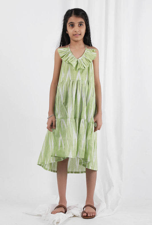 Green Ikat Tier Cotton Dress サイズ 3〜4歳