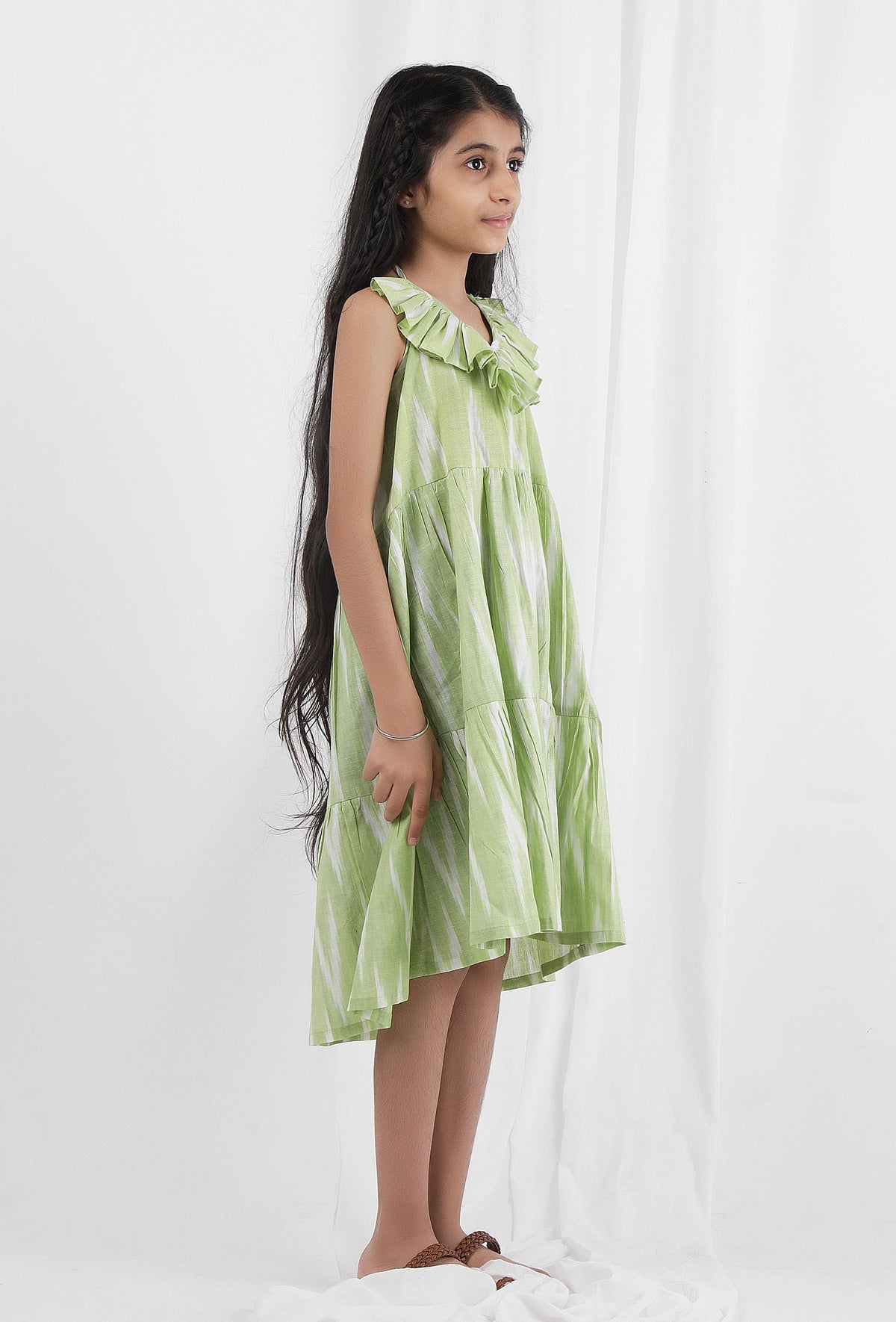 Green Ikat Tier Cotton Dress サイズ 3〜4歳