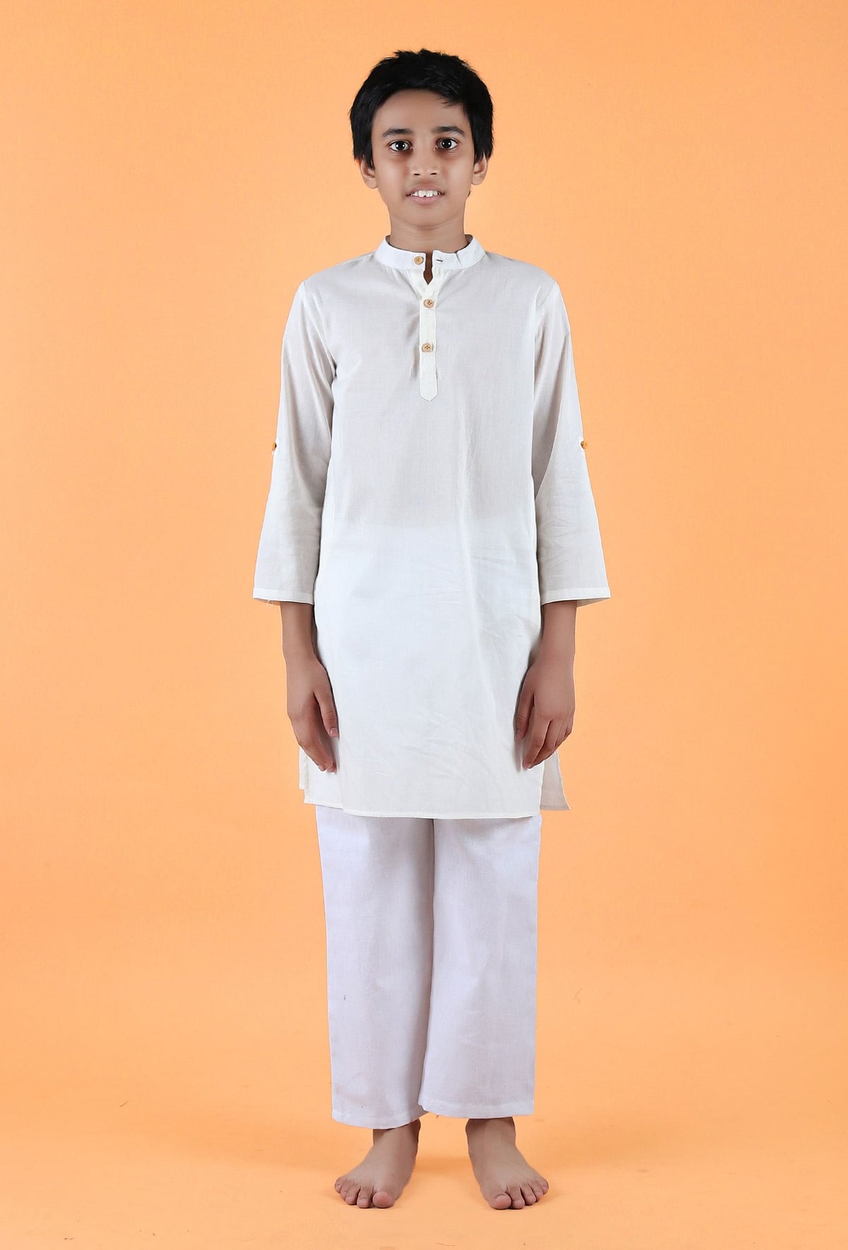 Set of 2: Off-White Mulmul Kurta & Pant サイズ 7〜8歳