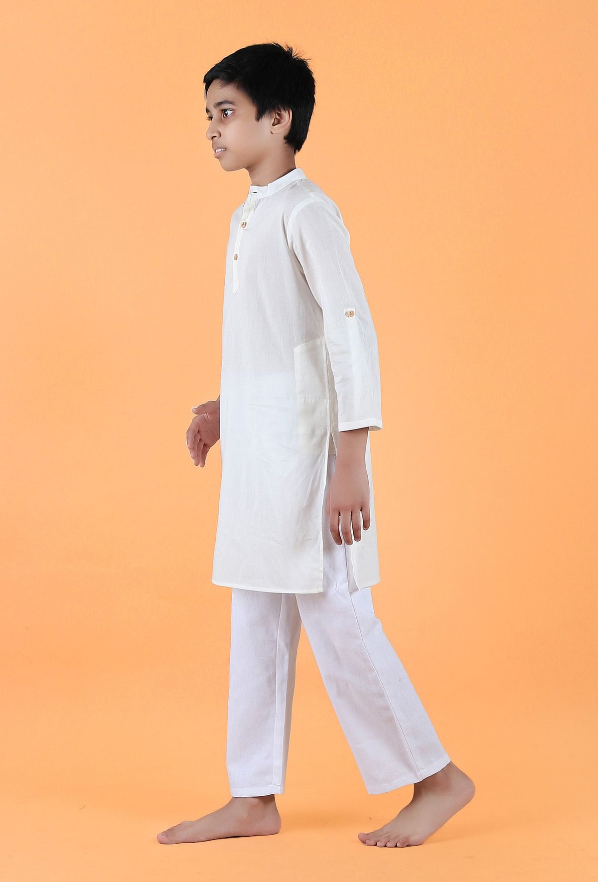 Set of 2: Off-White Mulmul Kurta & Pant サイズ 7〜8歳