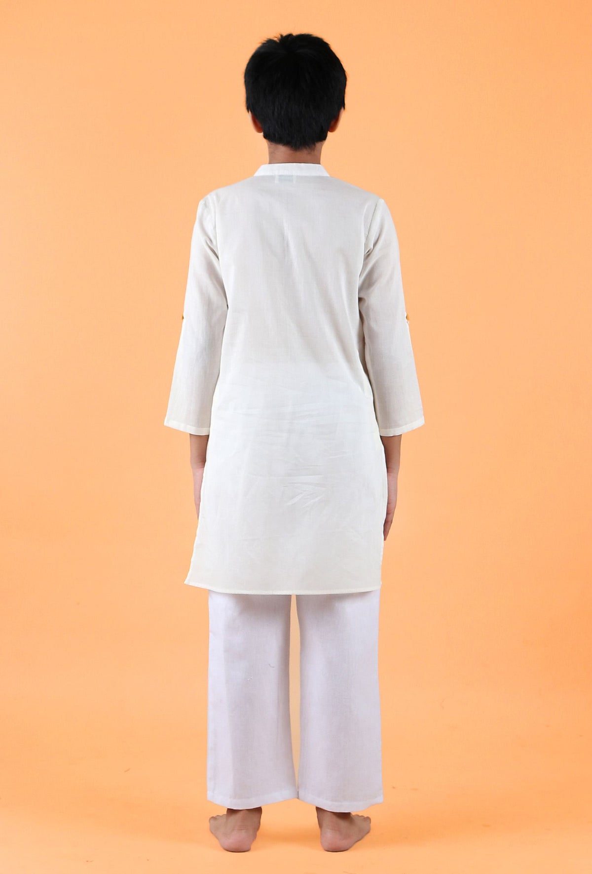 Set of 2: Off-White Mulmul Kurta & Pant サイズ 7〜8歳